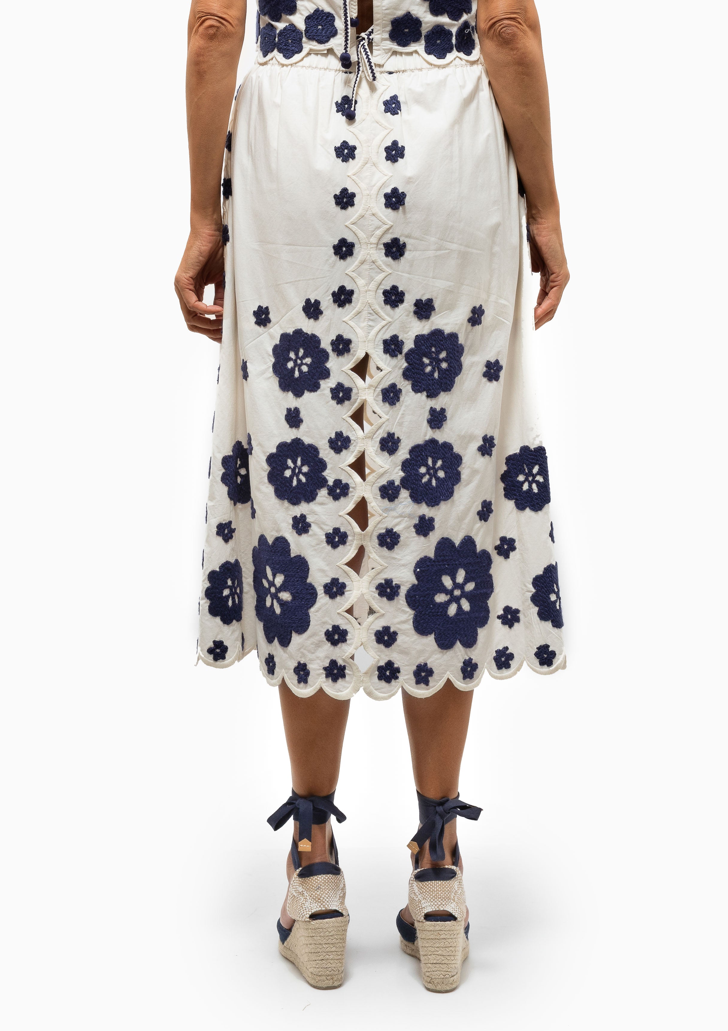 Catrine Applique Midi Scallop Skirt | Blue