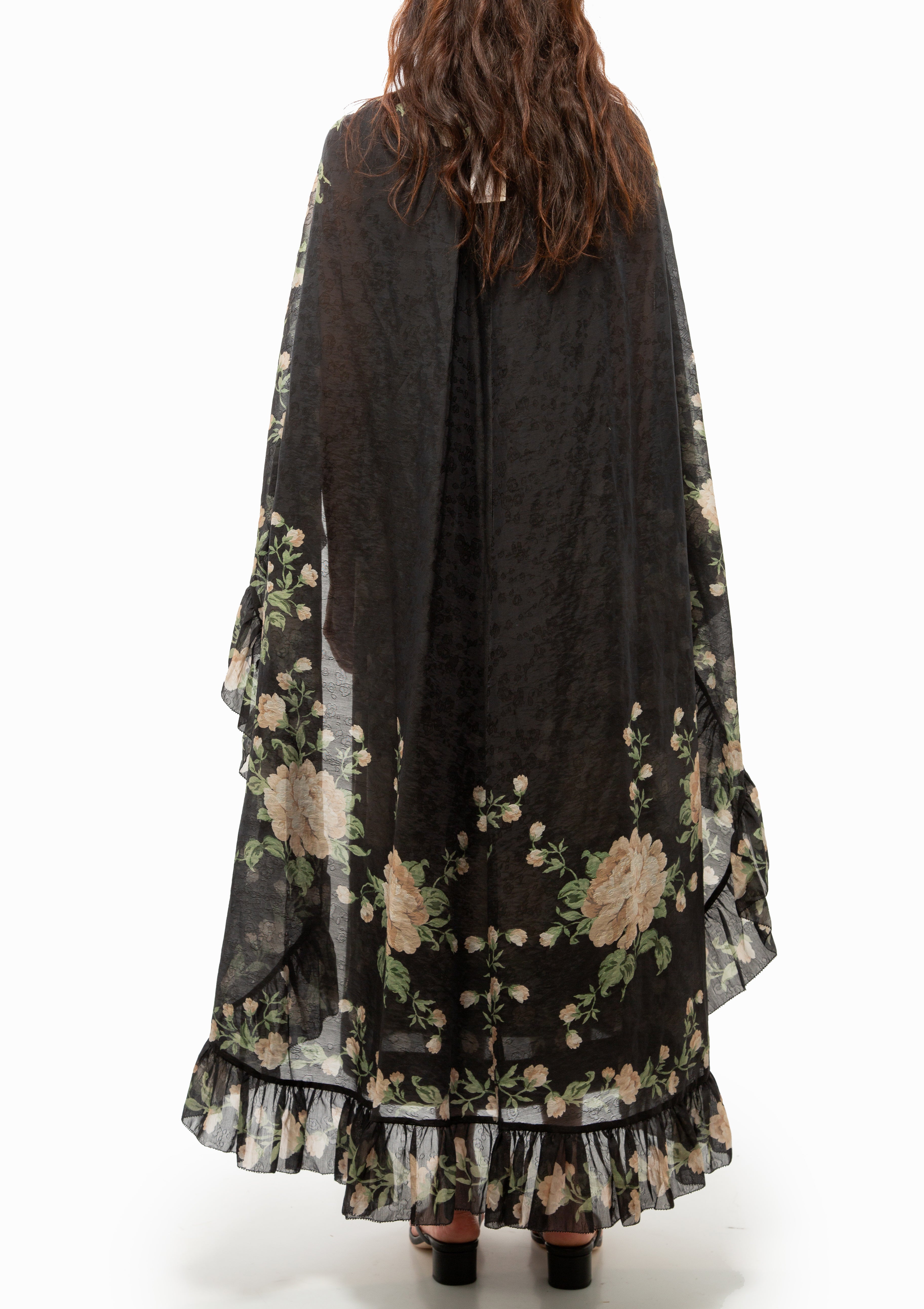 Christina Print Midi Cape Dress | Black