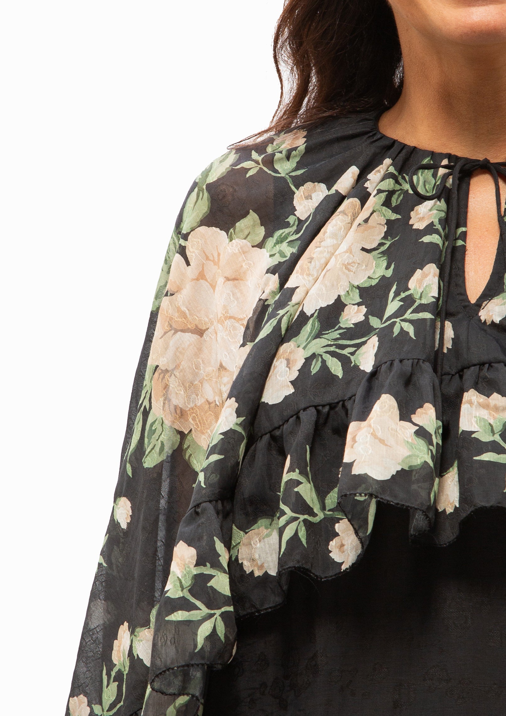 Christina Print Midi Cape Dress | Black