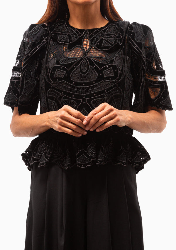 Eliana Embroidery Short Sleeve Top | Black