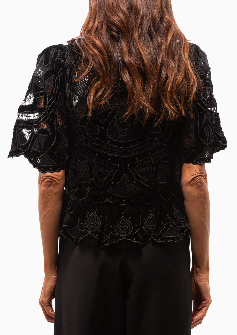 Eliana Embroidery Short Sleeve Top | Black