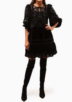 Eliana Embroidery Long Sleeve Dress | Black