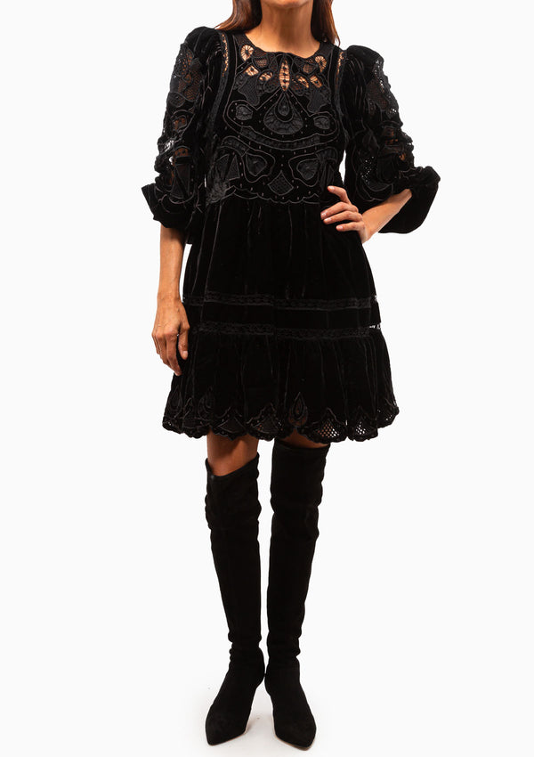 Eliana Embroidery Long Sleeve Dress | Black