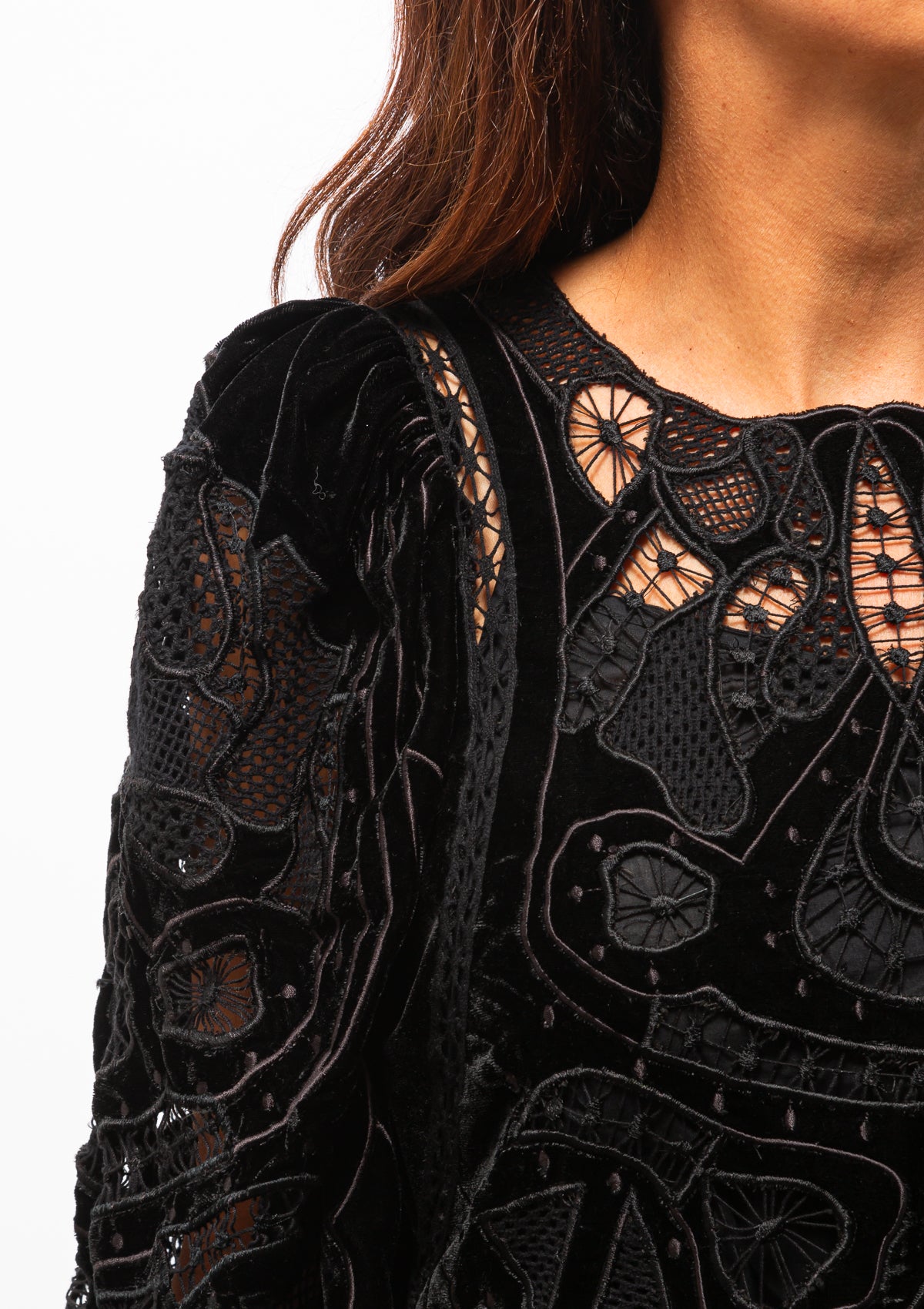 Eliana Embroidery Long Sleeve Dress | Black