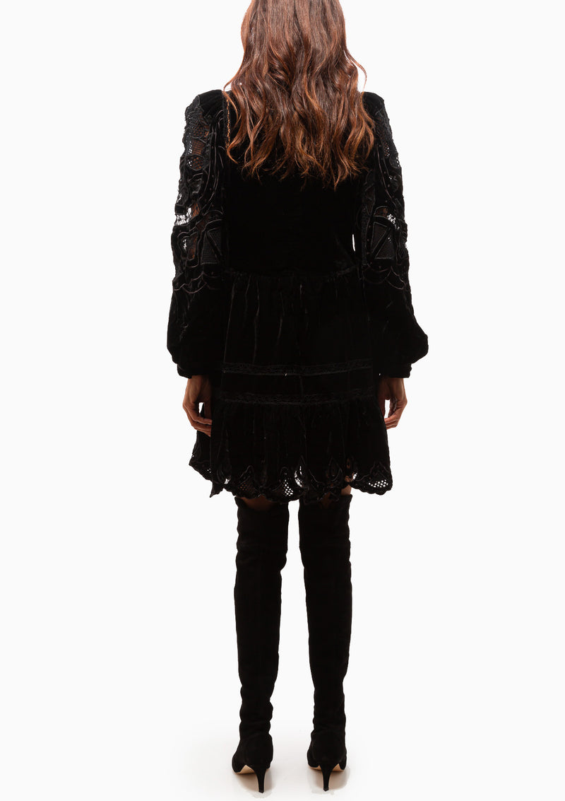 Eliana Embroidery Long Sleeve Dress | Black