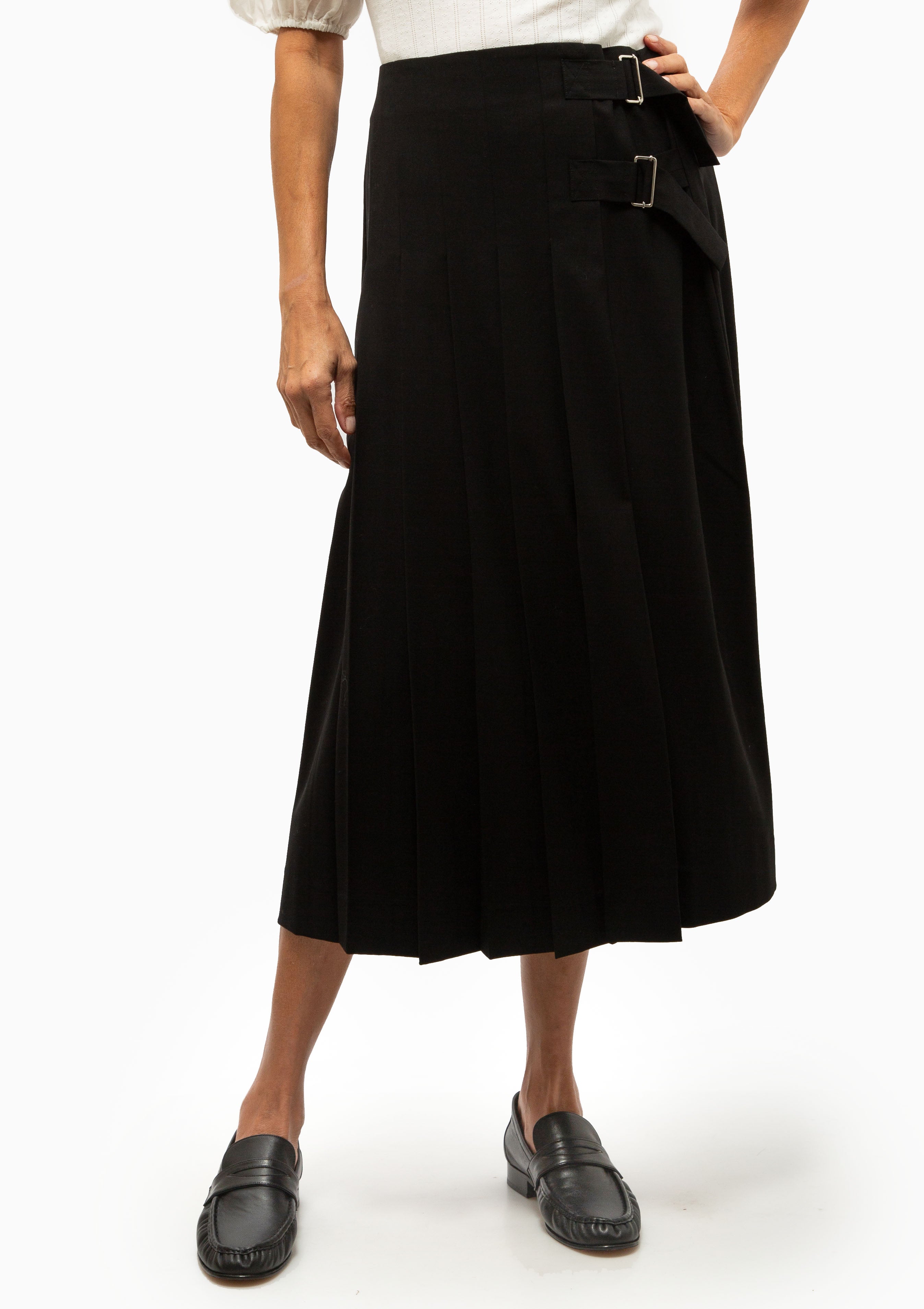 Elisa Pleated Midi Skirt | Black