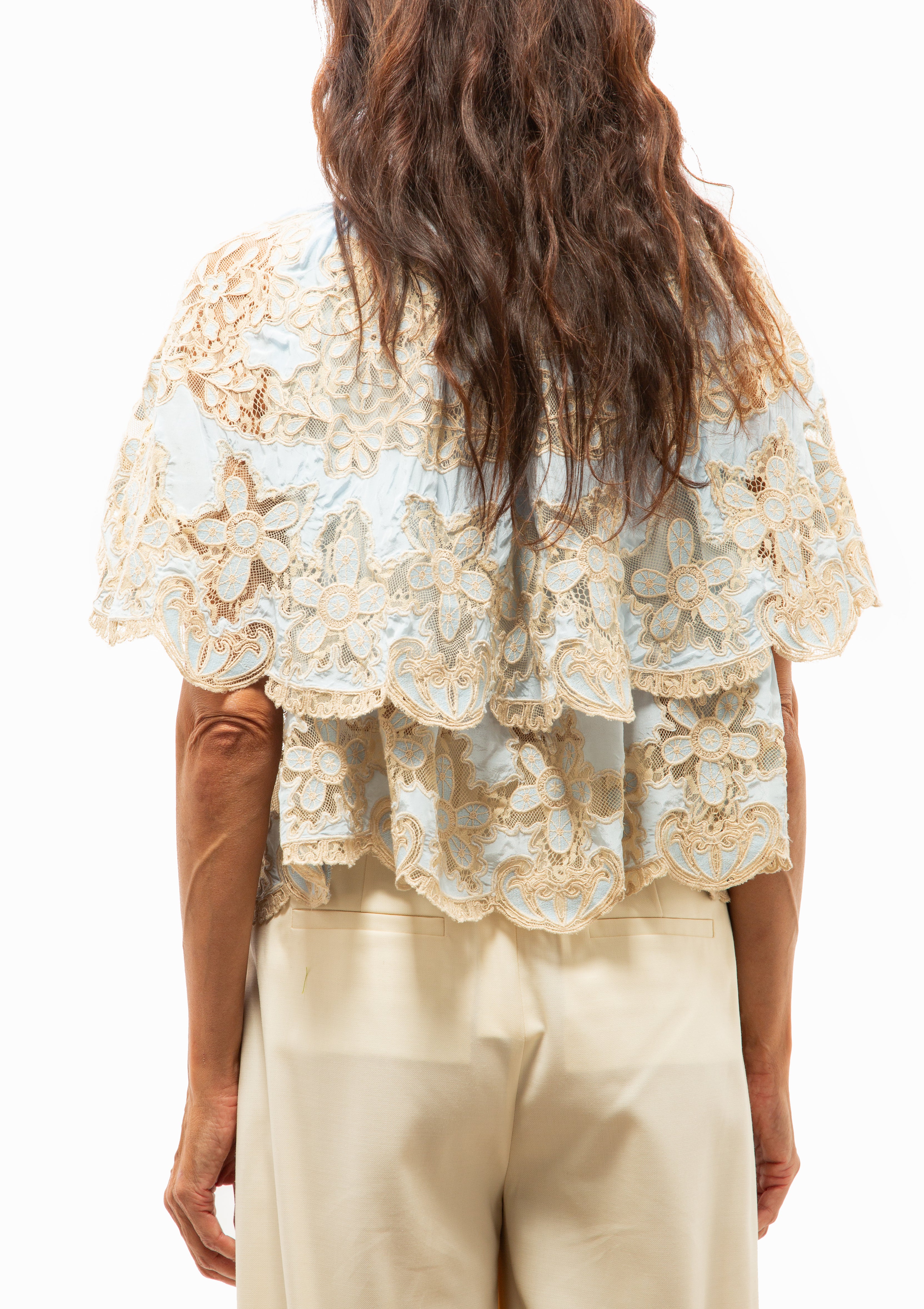 Gracelyn Lace Embroidered Cape Top | Blue