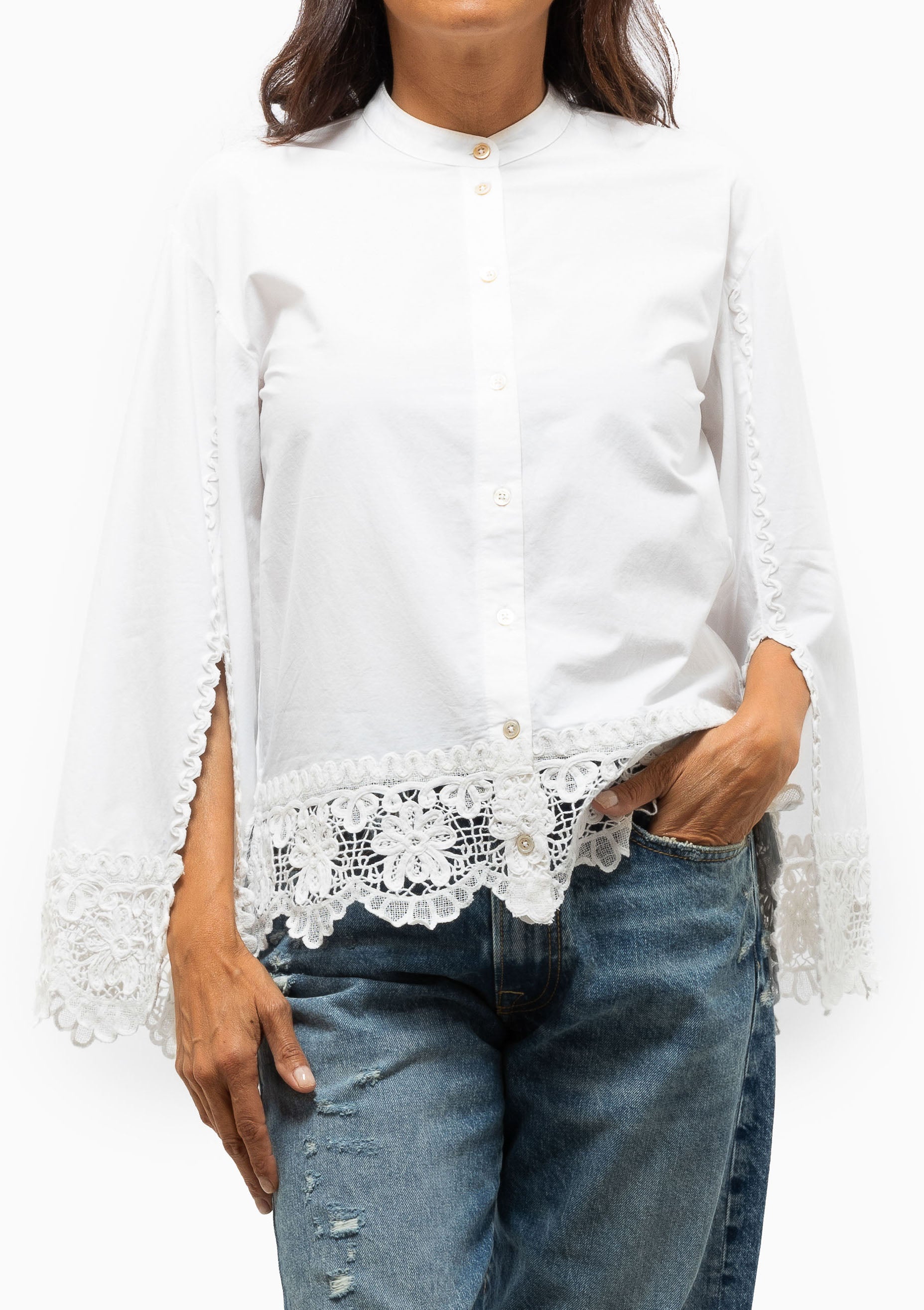 Iyla Soutache Long Sleeve Blouse | White