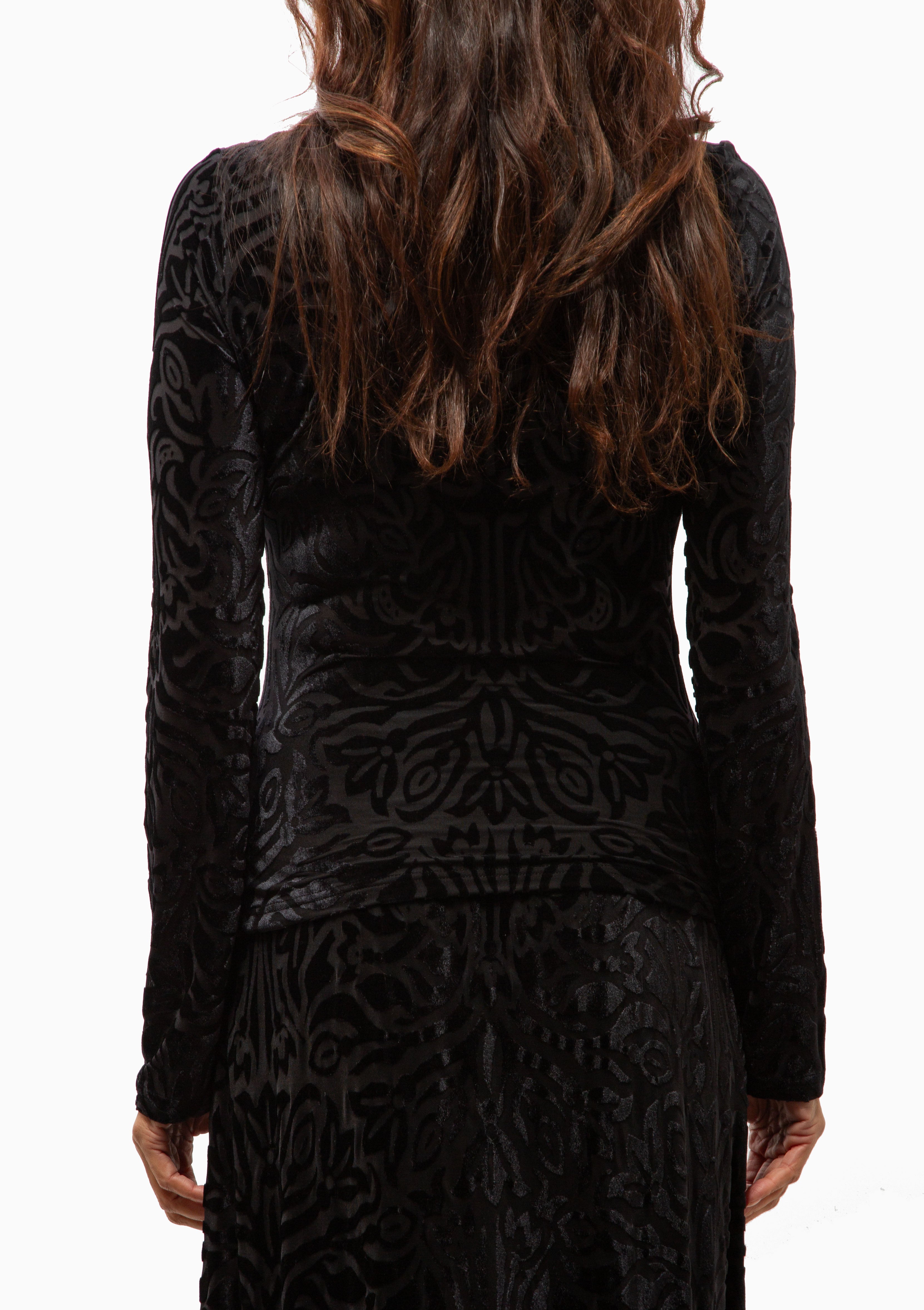 Julie Burnout Velvet Long Sleeve Top | Black