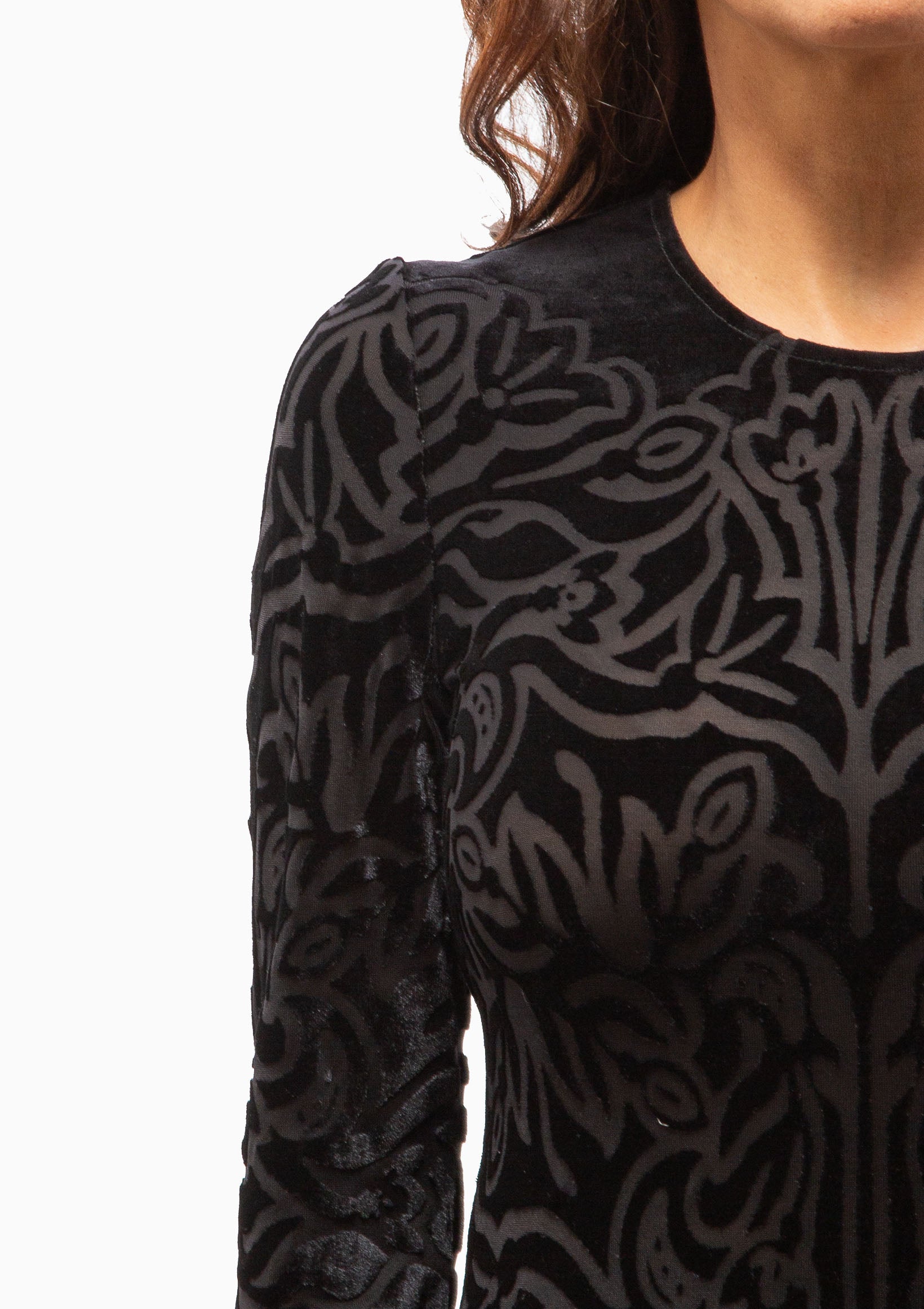 Julie Burnout Velvet Long Sleeve Top | Black