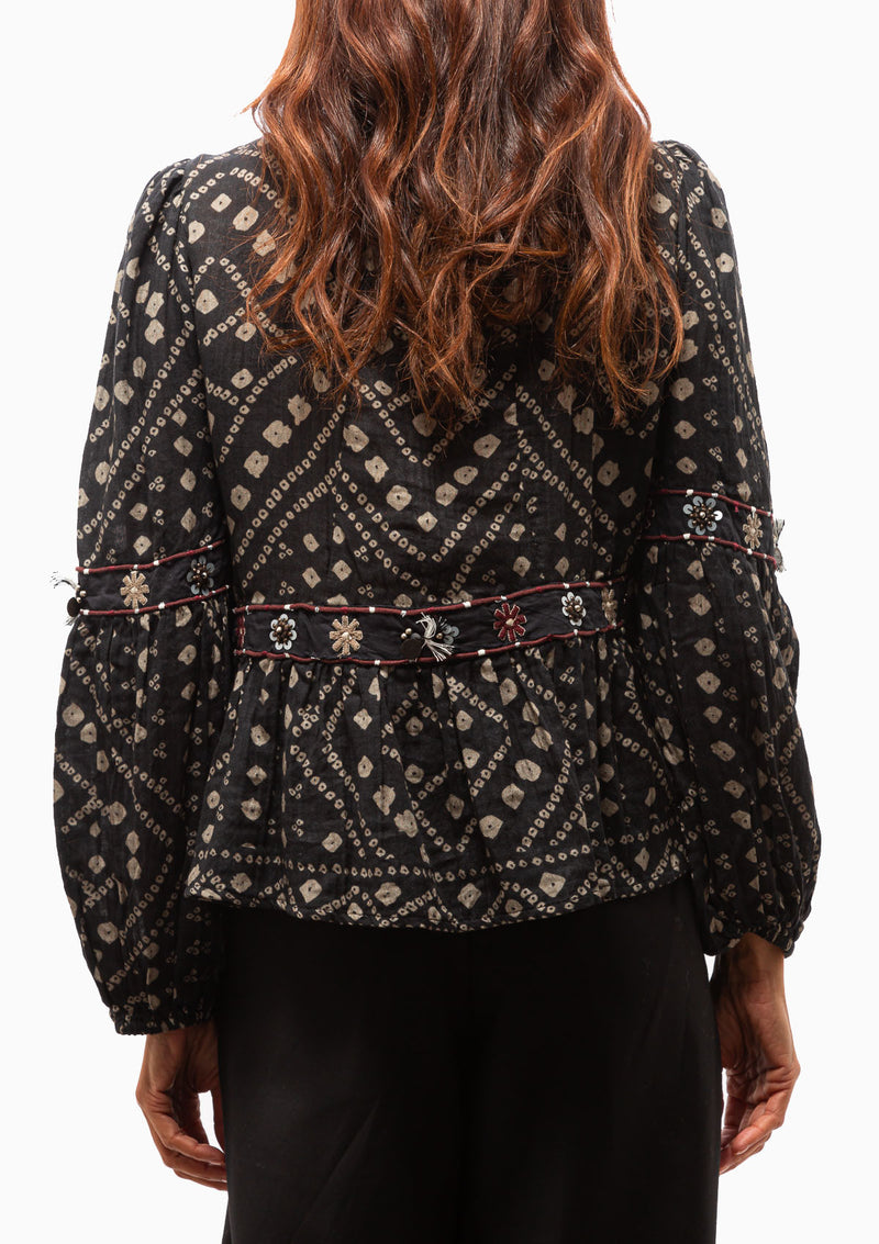 Maja Embroidery Long Sleeve Top | Black