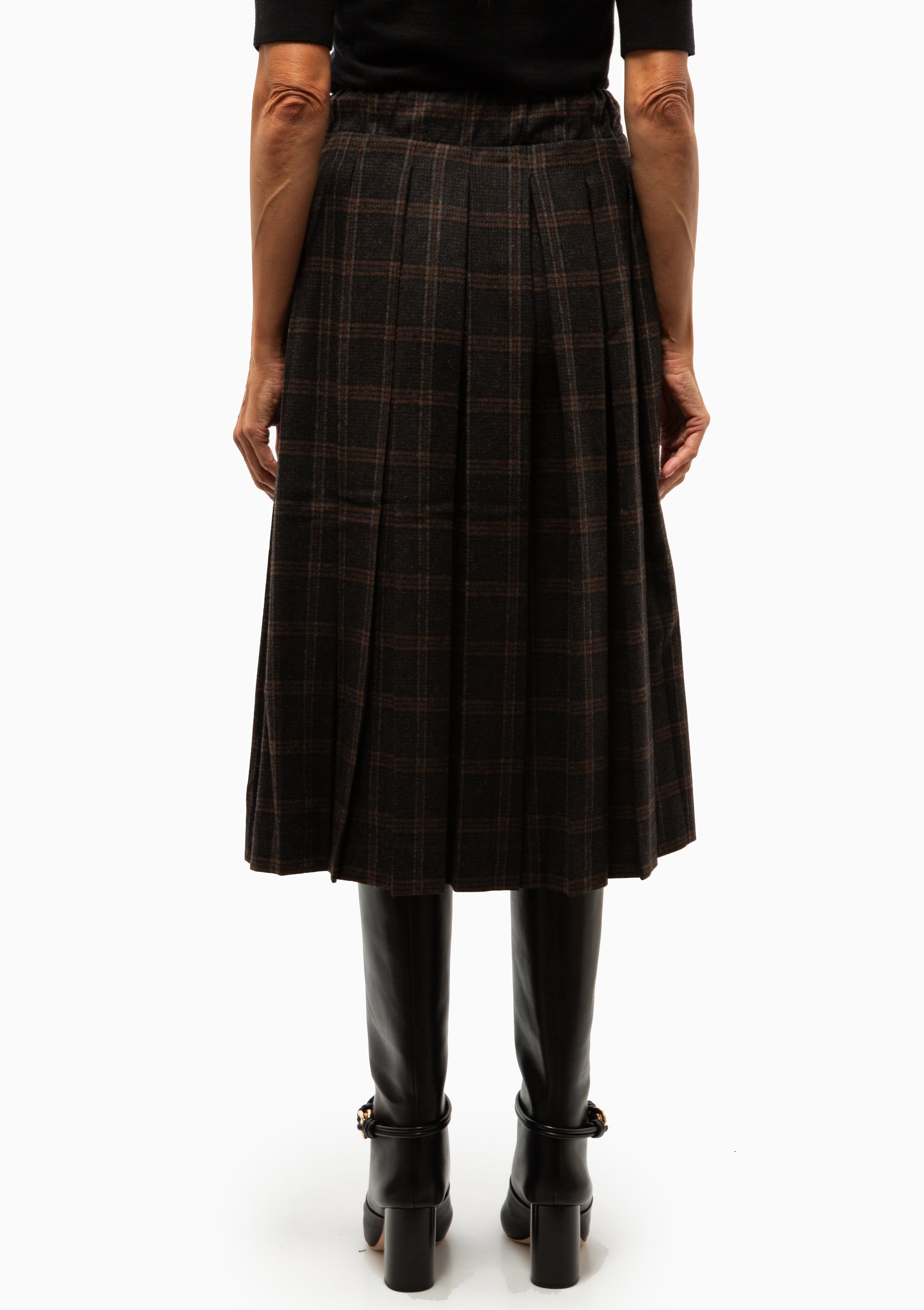 Monroe Wool Plaid Belted Pleat Skirt | Multi