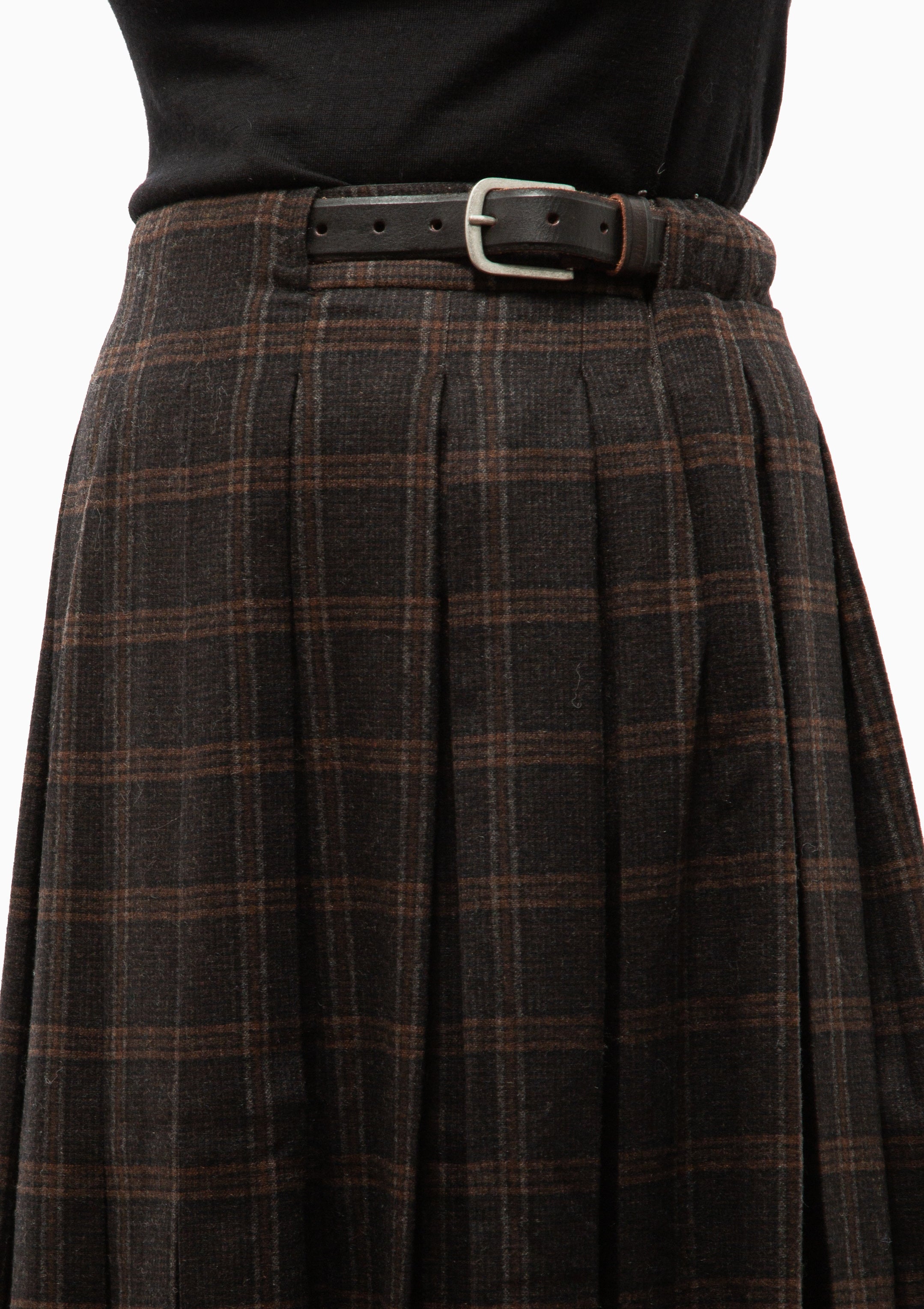 Monroe Wool Plaid Belted Pleat Skirt | Multi