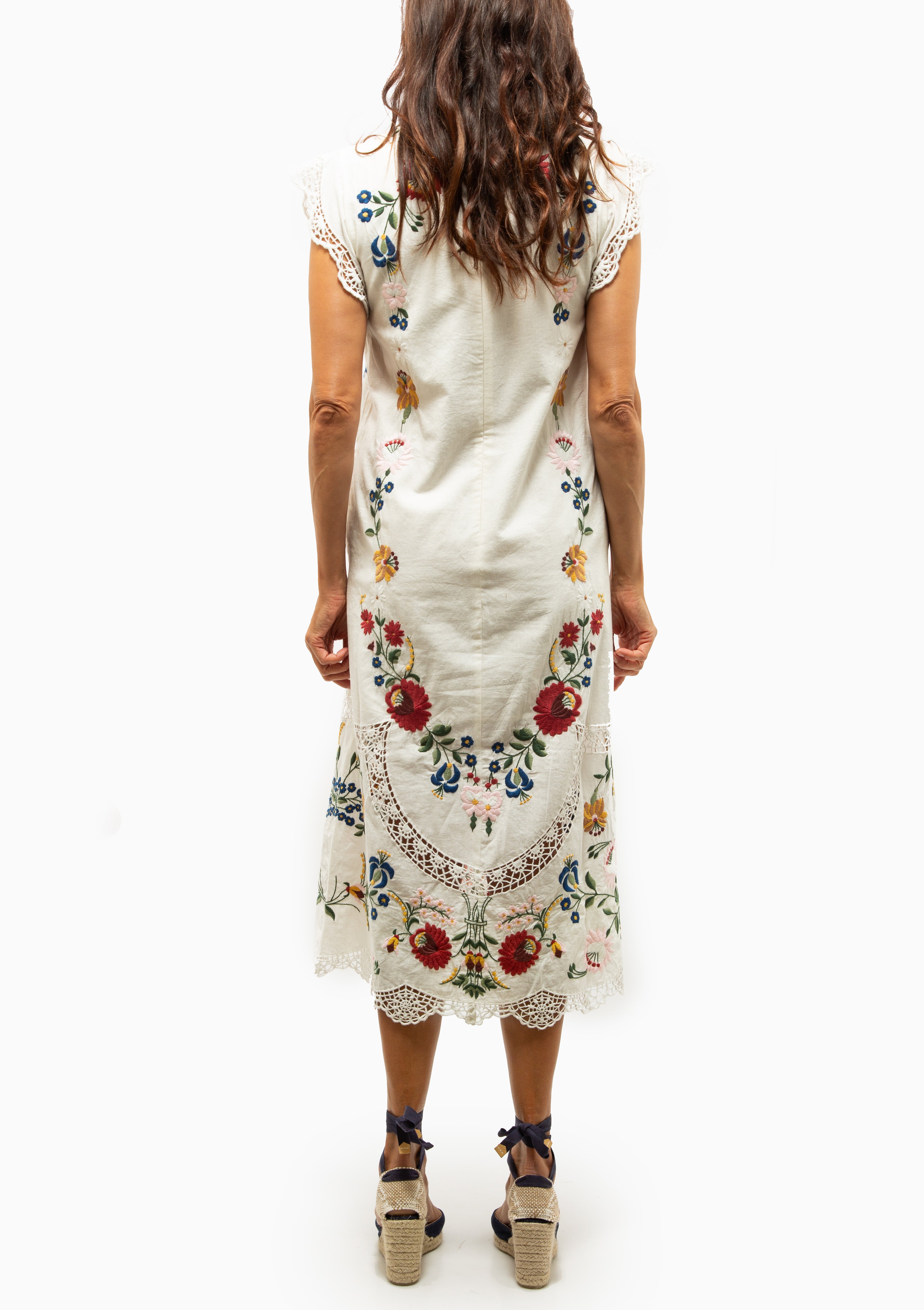 Celia Embroidery Tank Midi Dress | Cream