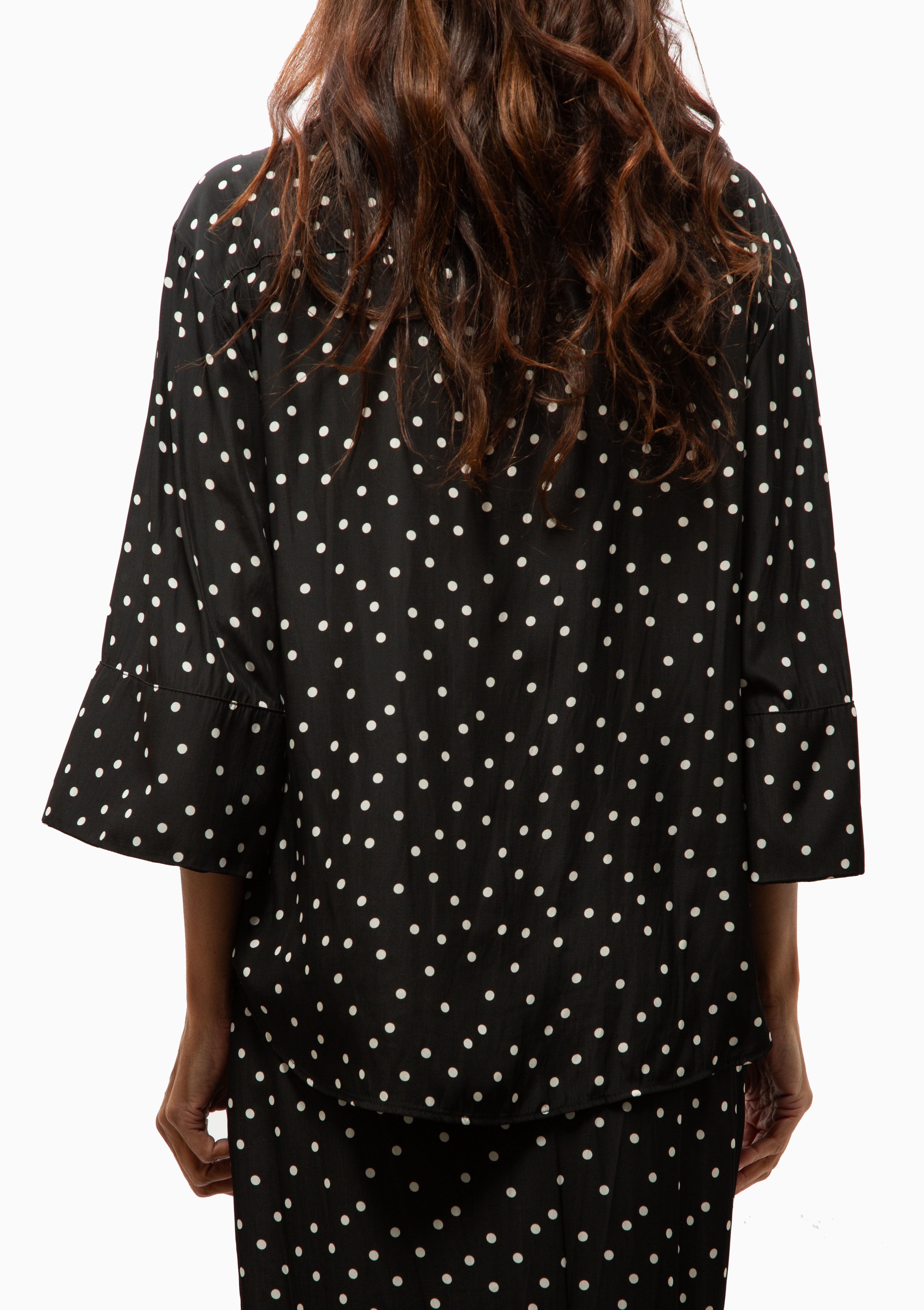 3/4 Sleeve Relaxed Shirt | Black Polka Dot