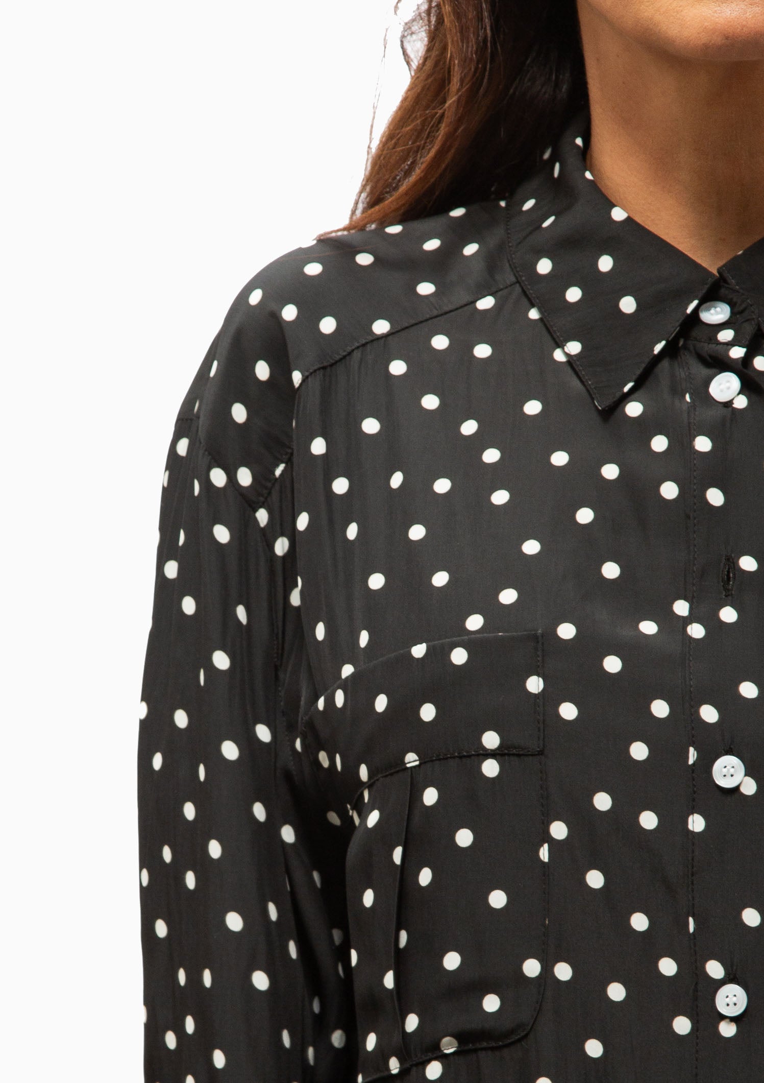 3/4 Sleeve Relaxed Shirt | Black Polka Dot