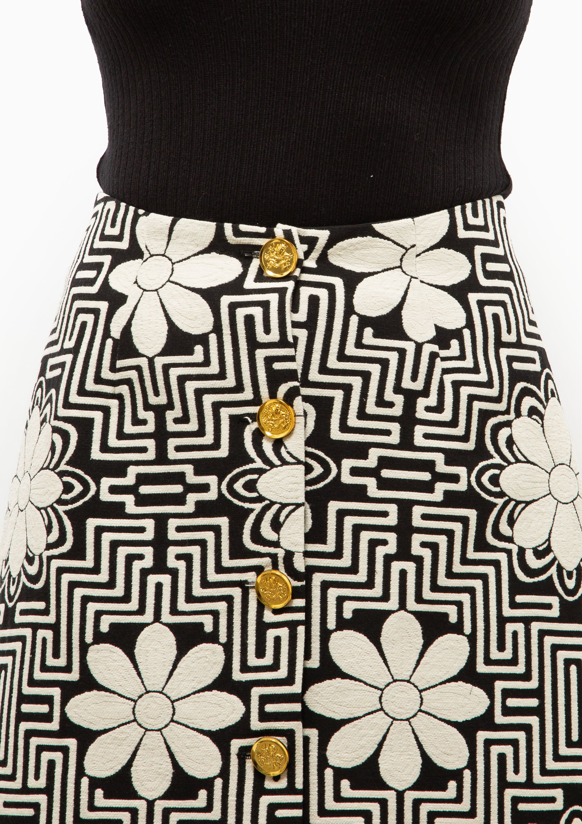 A-Line Midi Skirt | Black Graphic
