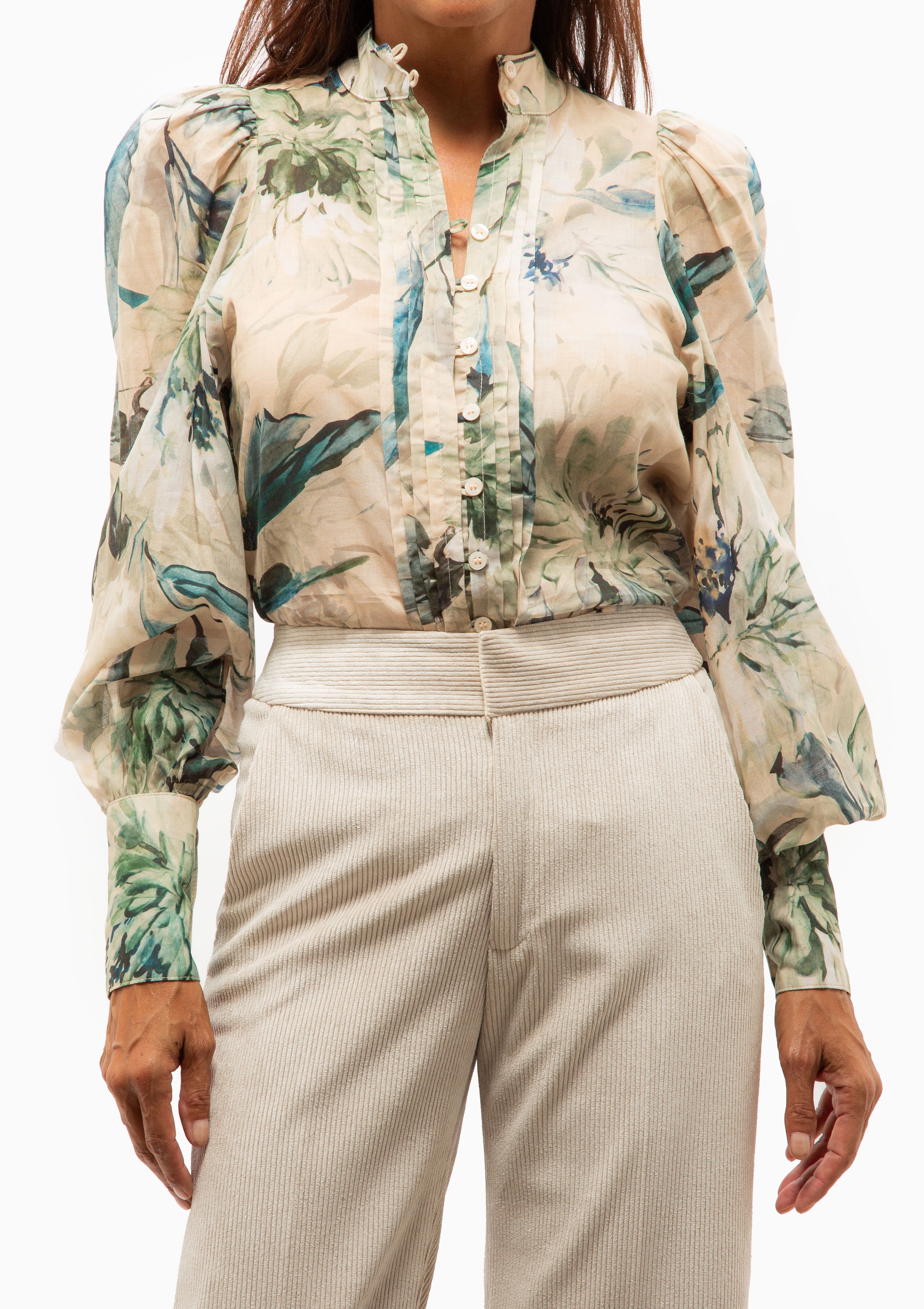 Bishop Sleeve Frontier Blouse | Green Brushstroke