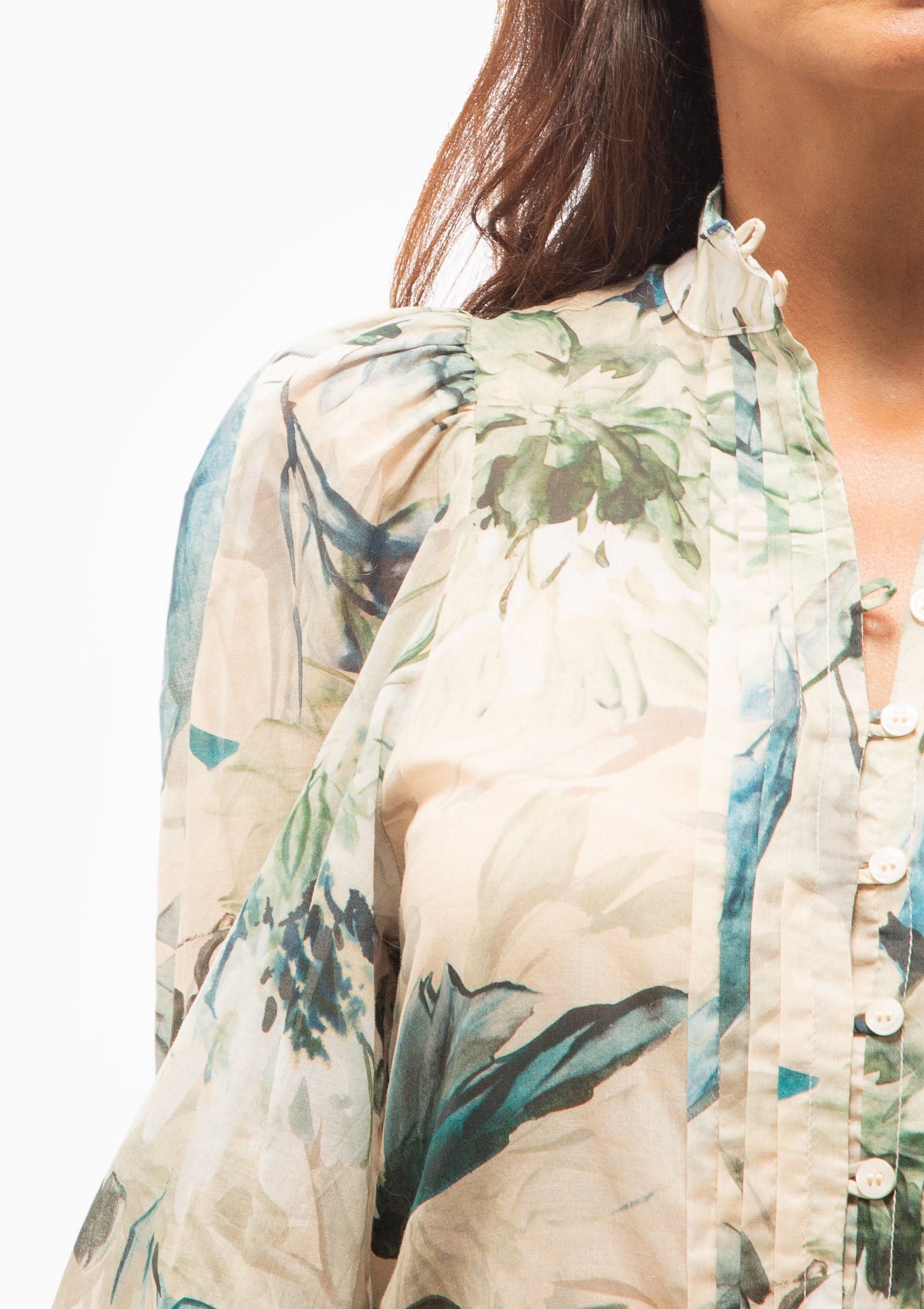Bishop Sleeve Frontier Blouse | Green Brushstroke