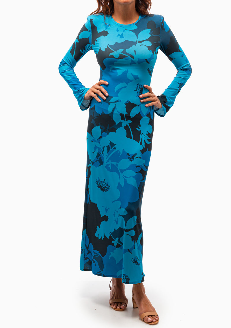 Crewneck Midi Dress | Cobalt Floral
