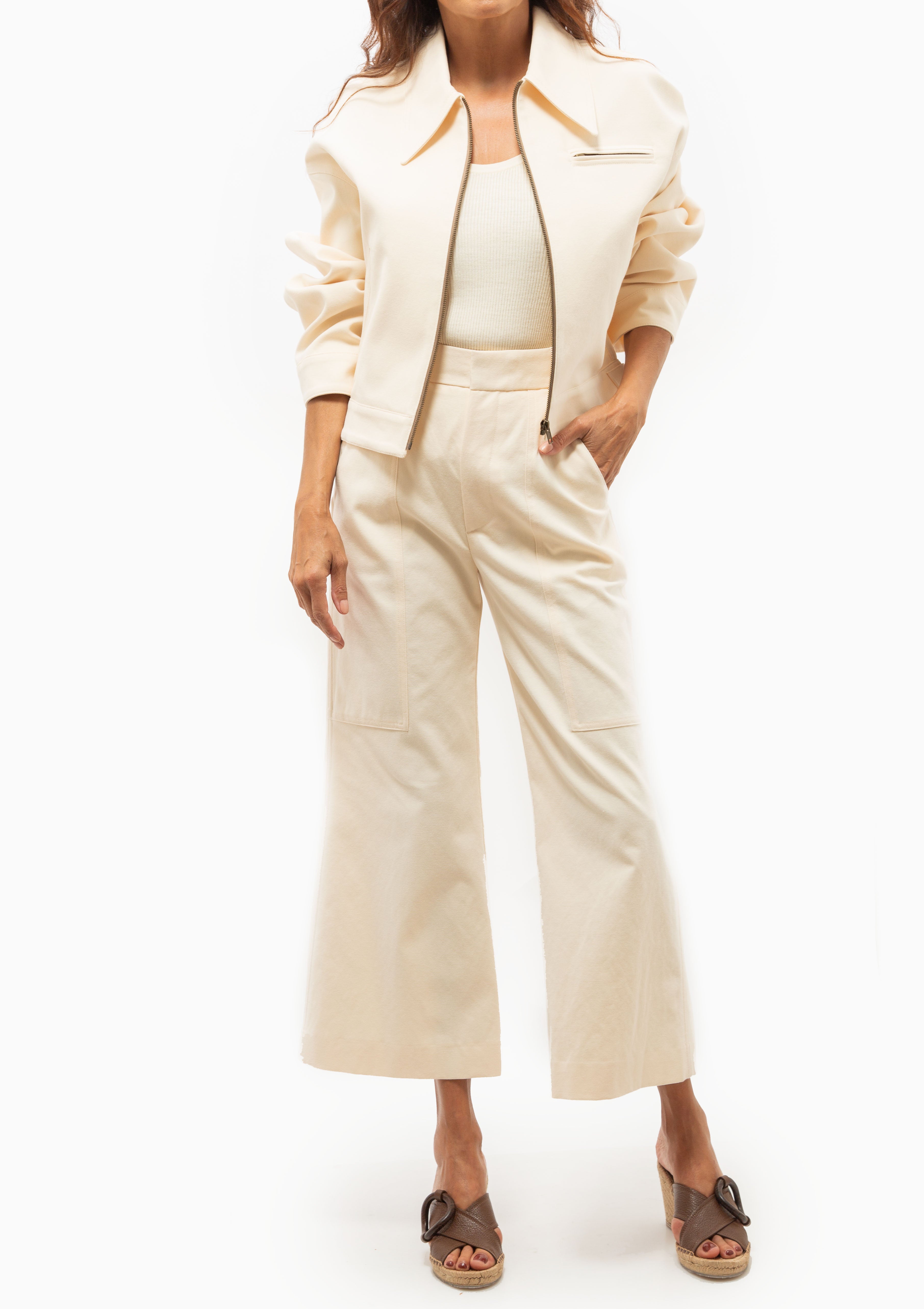 Crop Zip Jacket | Ecru