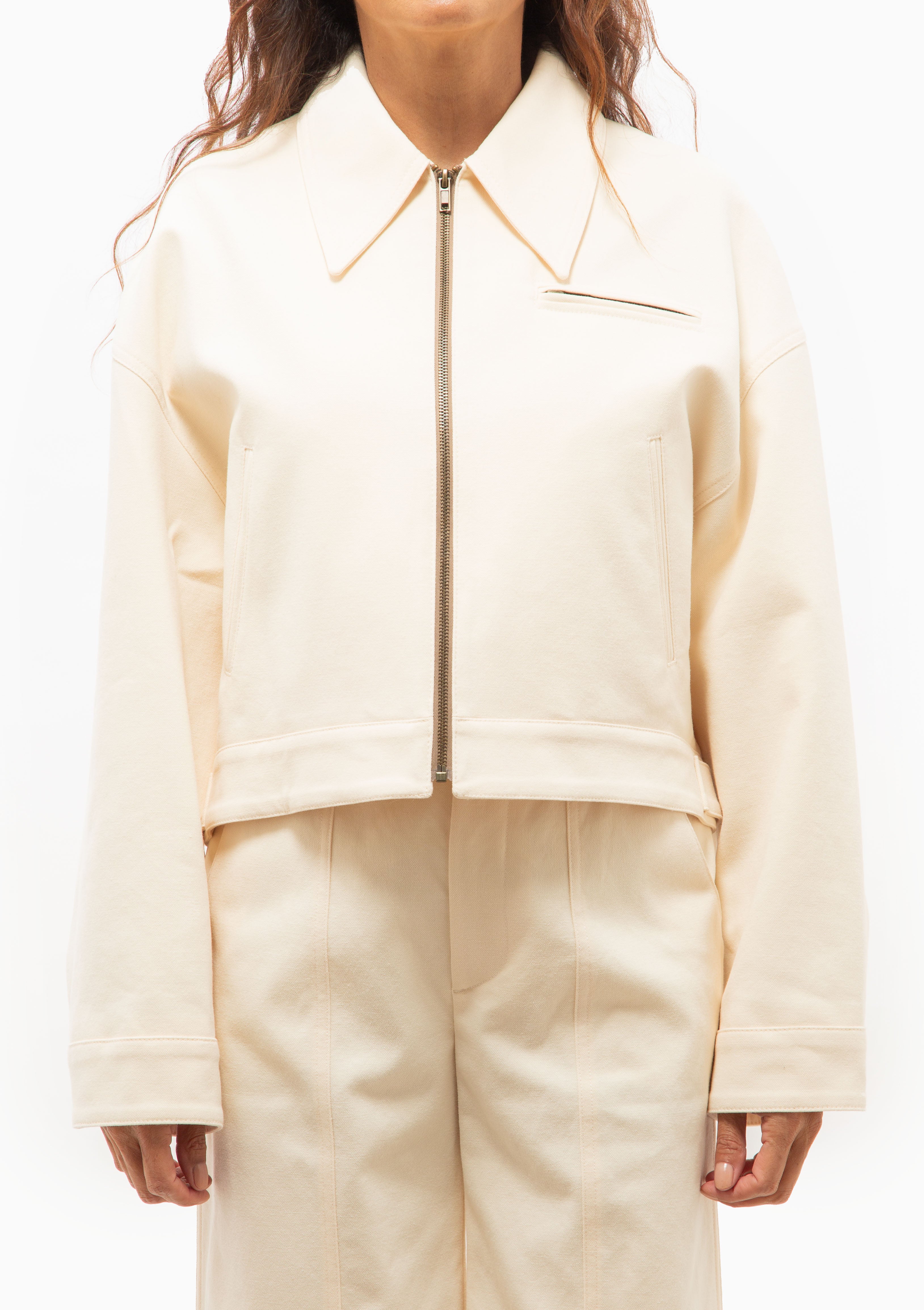 Crop Zip Jacket | Ecru