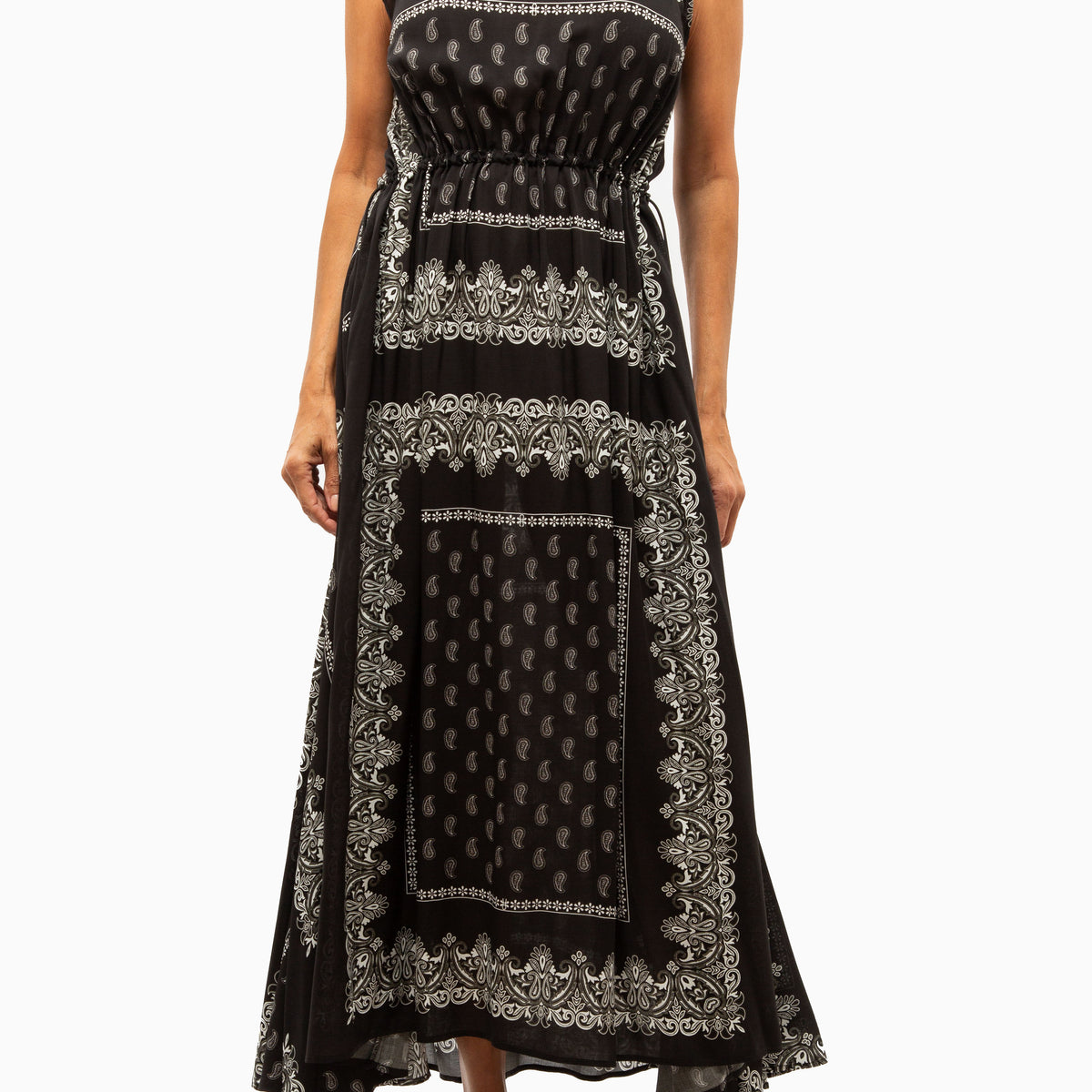 golden goose embroidered sleeveless maxi dress Sleeveless tailored long dress with embroidered golden phoenix  Sofiq