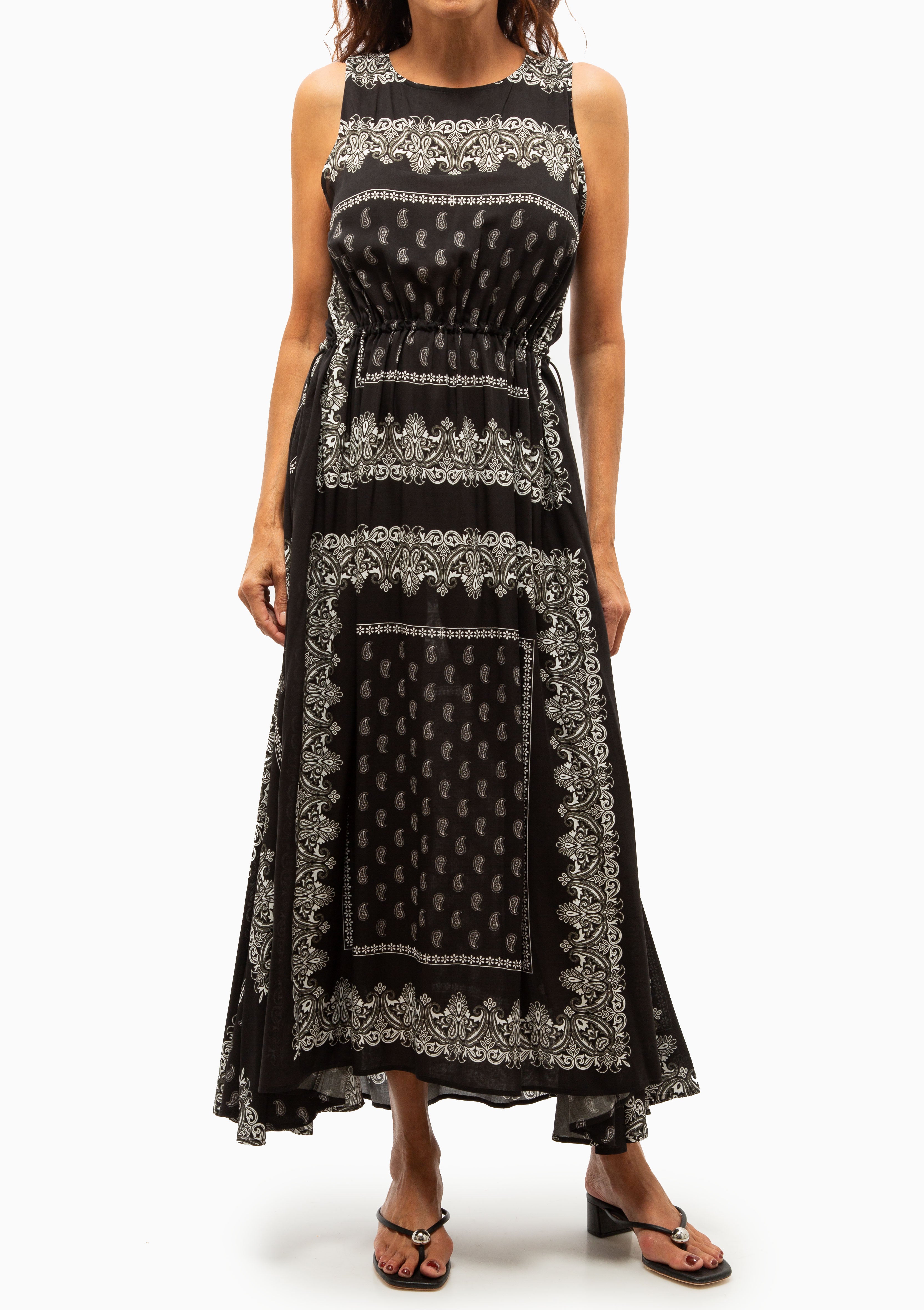 Drawstring Maxi Dress | Black Bandana