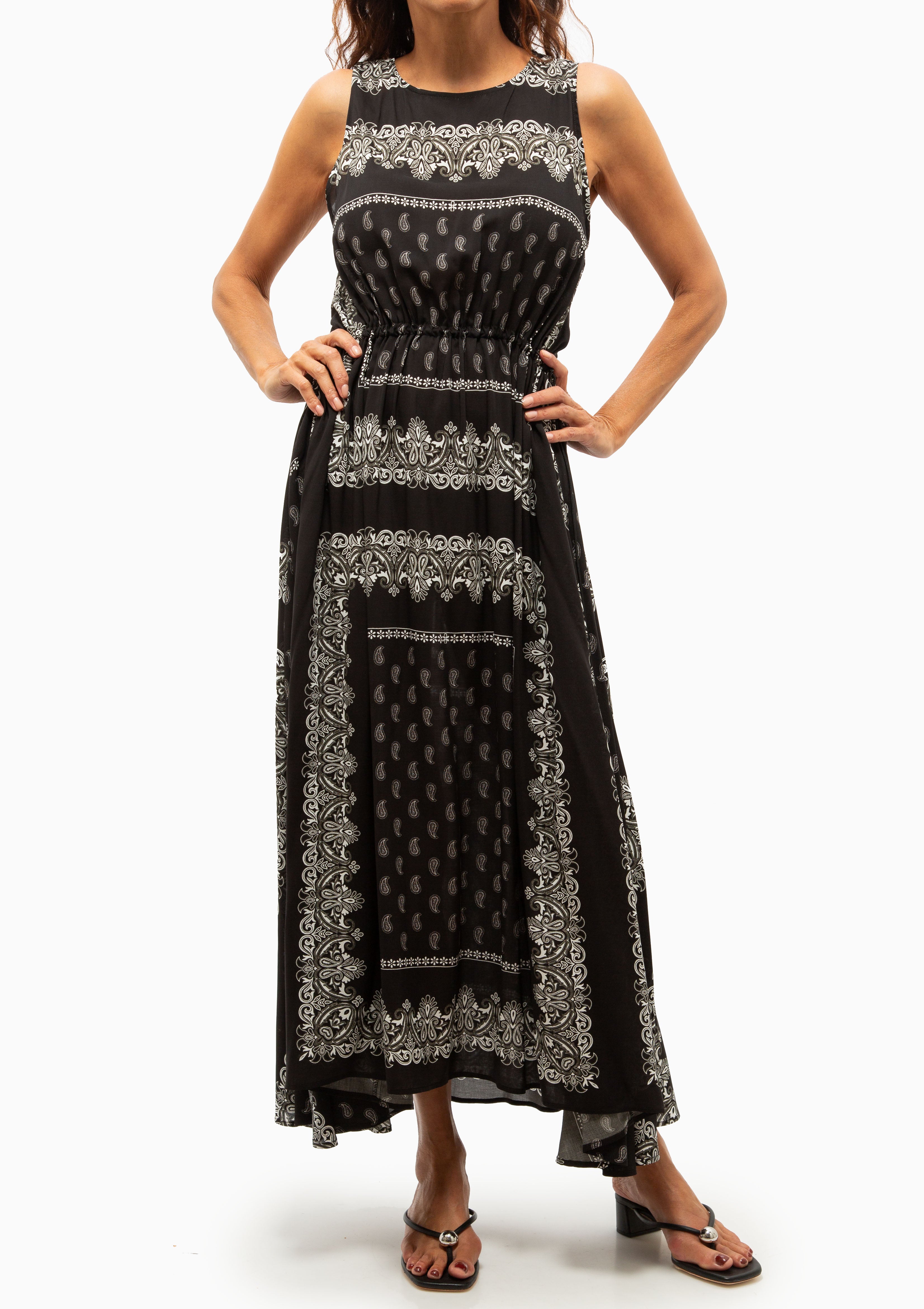 Drawstring Maxi Dress | Black Bandana
