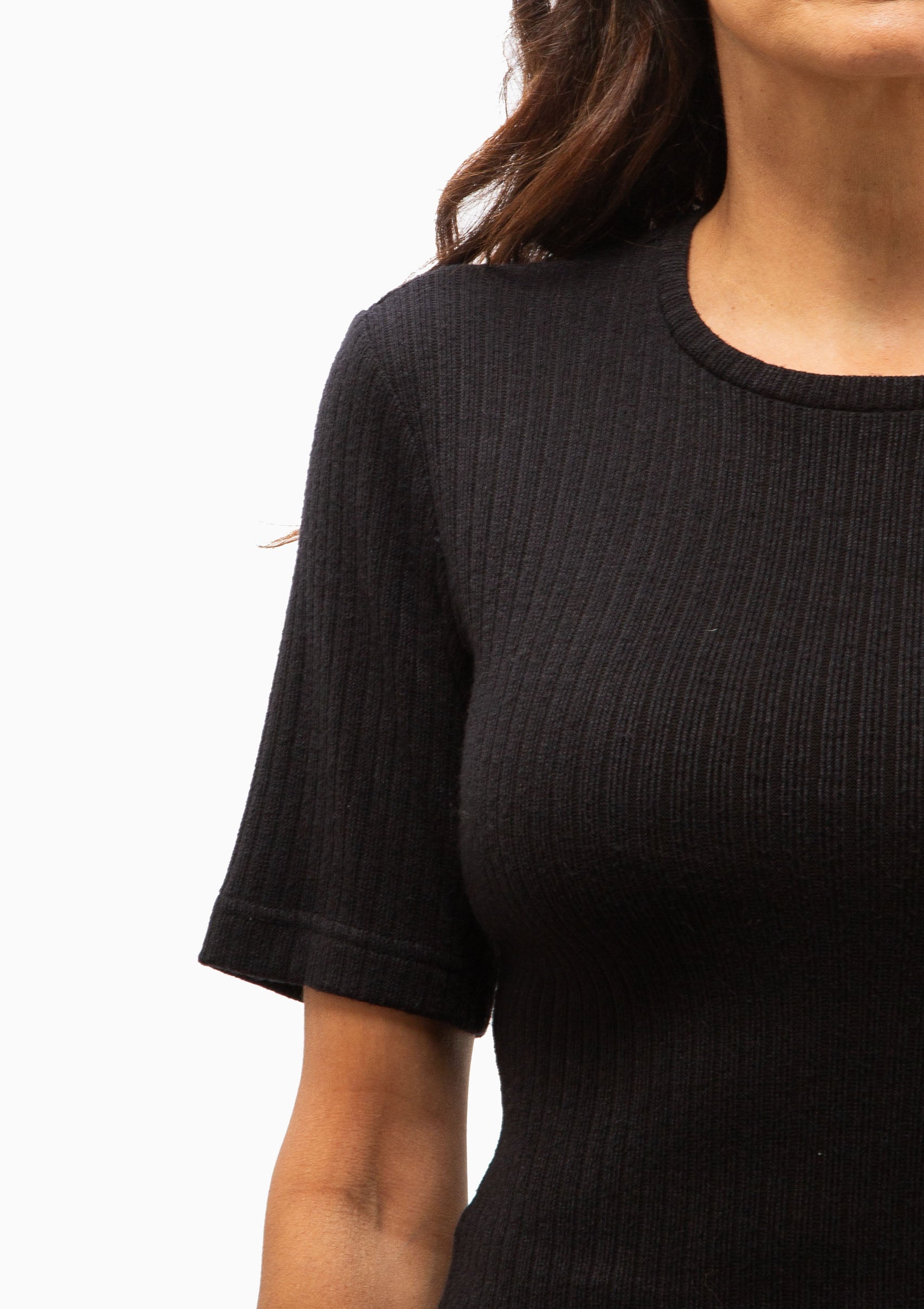 Elbow Sleeve Knit Crewneck | Black