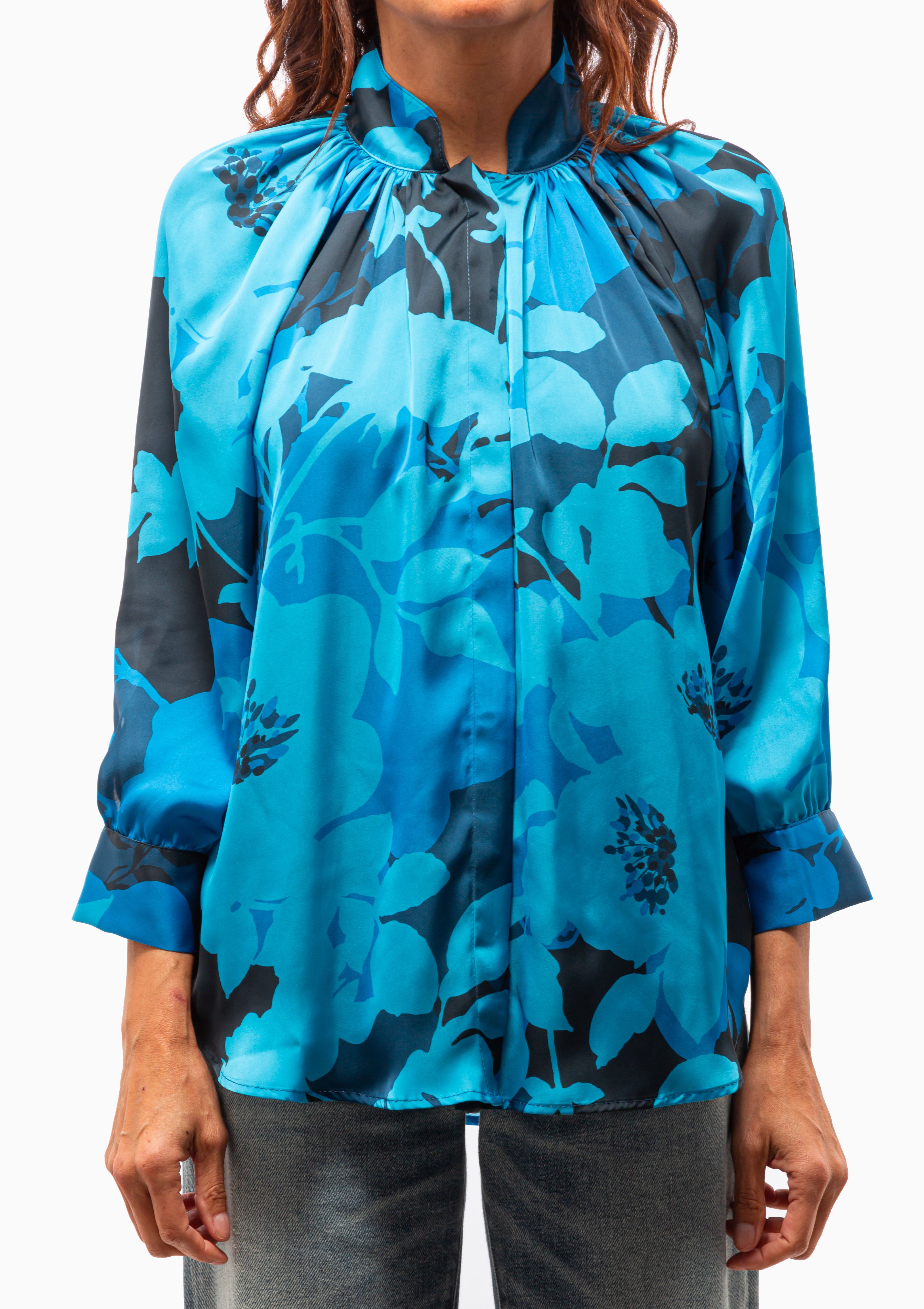 Gathered Blouse | Cobalt Floral