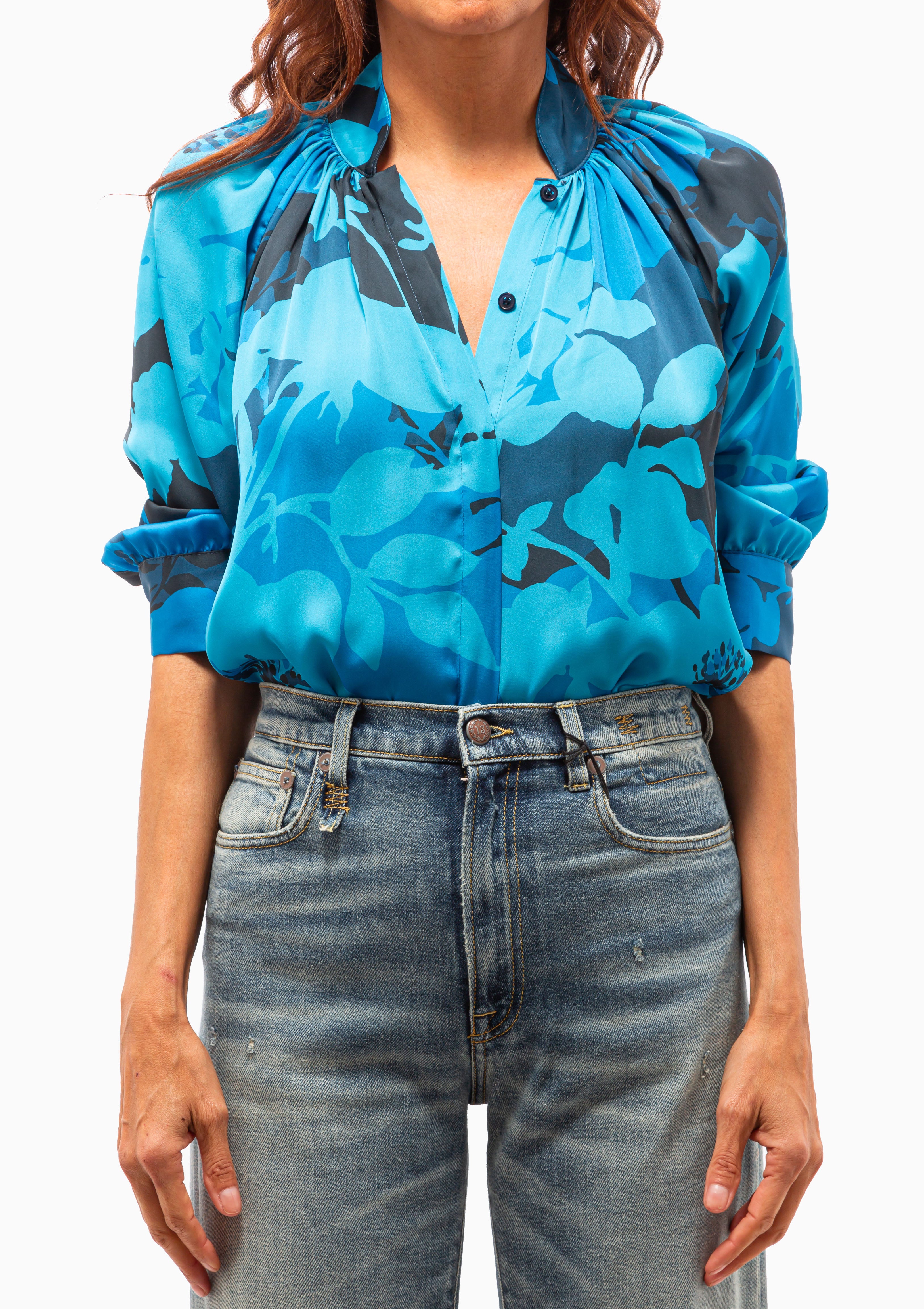 Gathered Blouse | Cobalt Floral