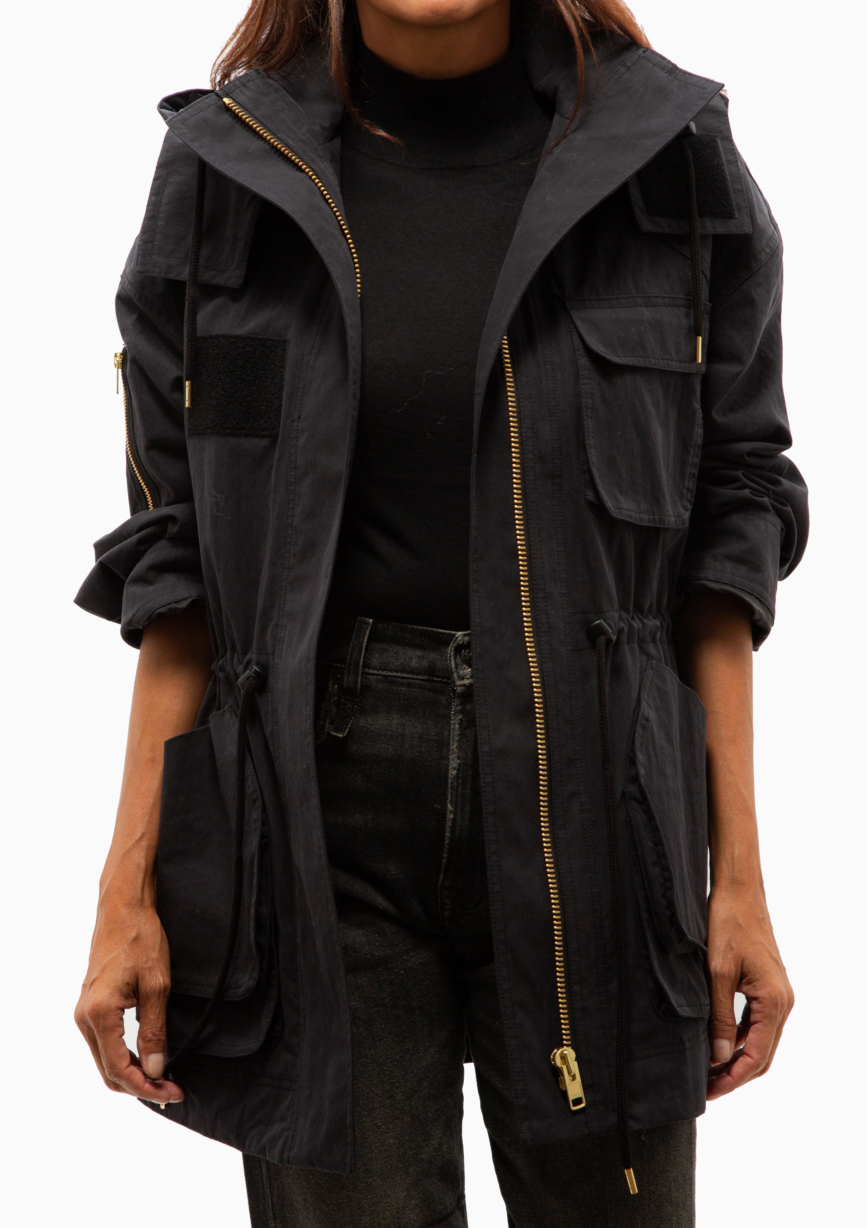 Hooded Flak Jacket | Washed Black