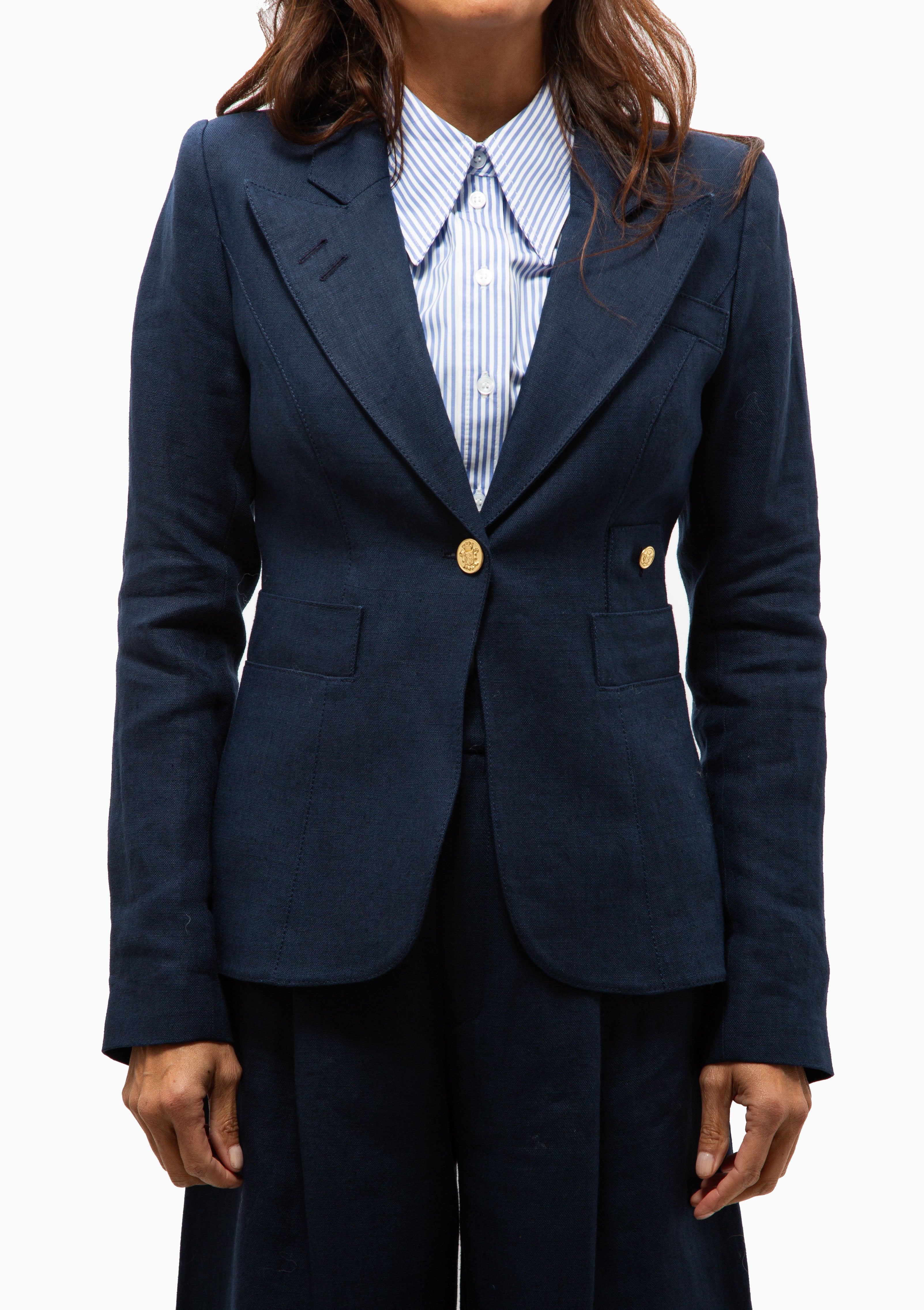Linen Classic Duchess Blazer | Navy Linen