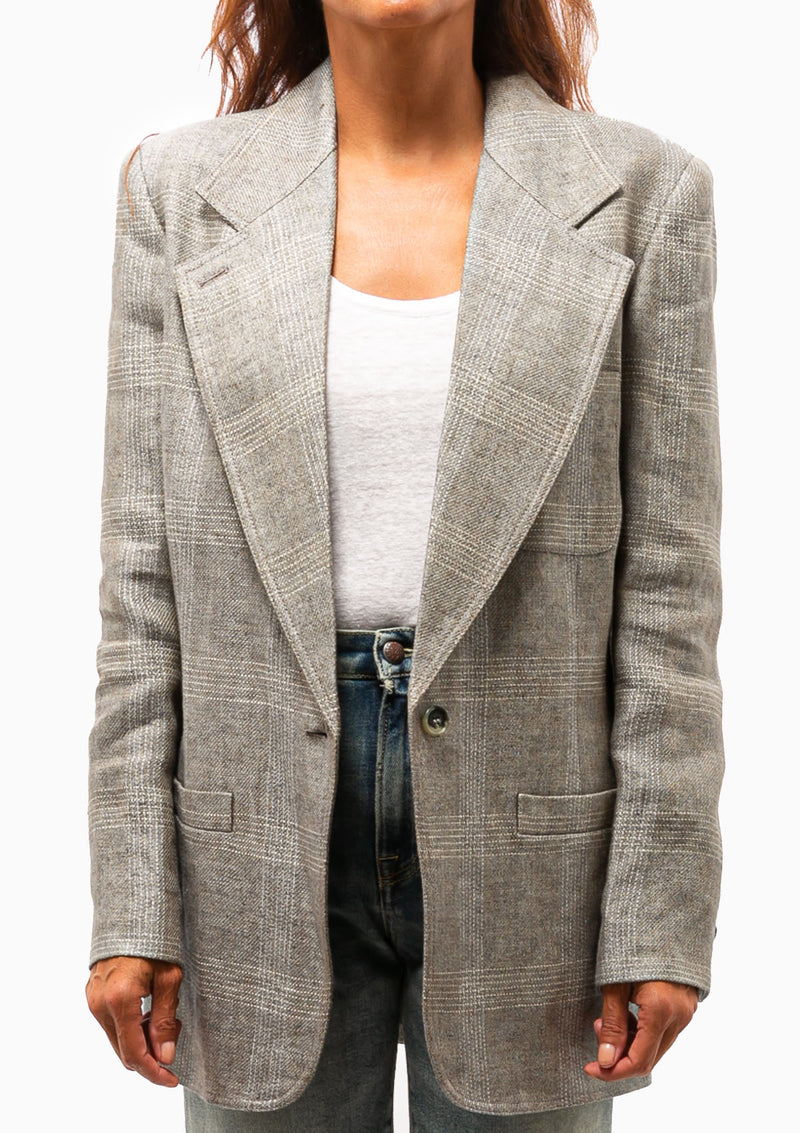 Oversized Notched Lapel Blazer | Grey Glen Check