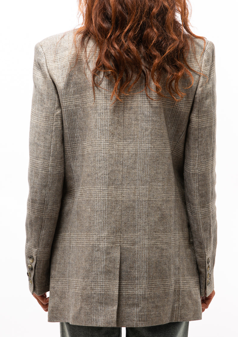 Oversized Notched Lapel Blazer | Grey Glen Check