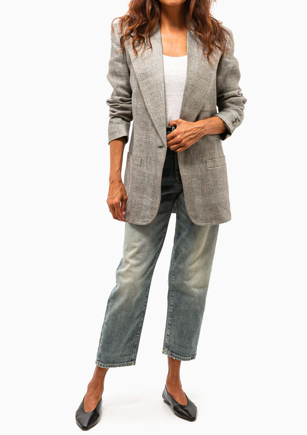 Oversized Notched Lapel Blazer | Grey Glen Check