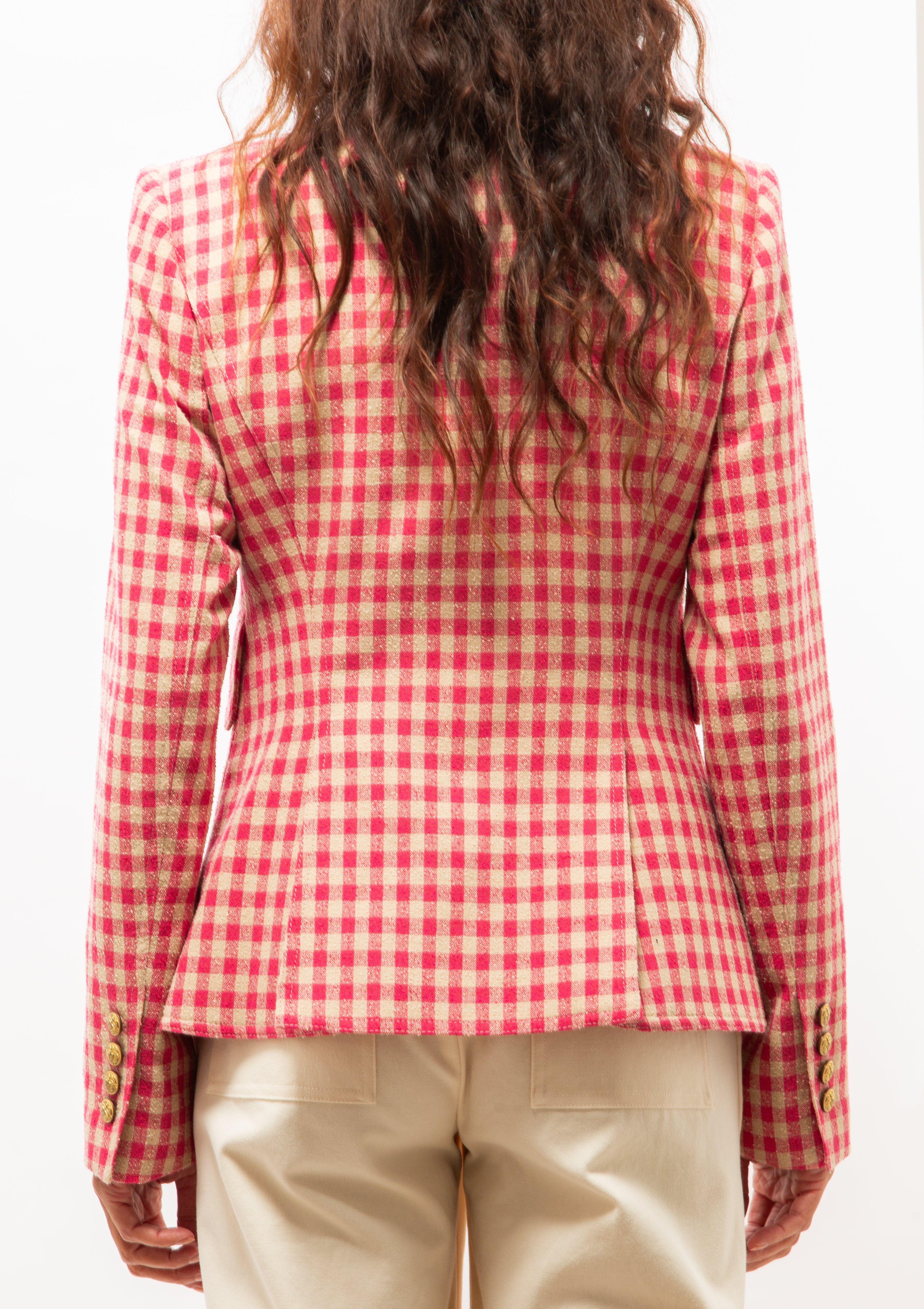 Patch Pocket One Button Blazer | Pink Check