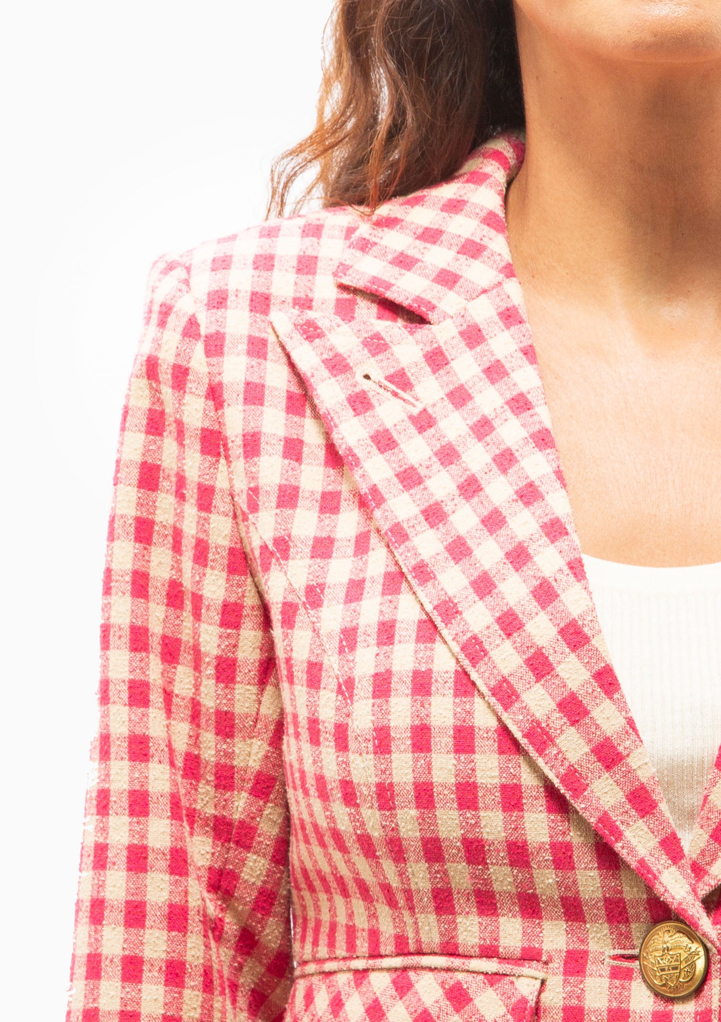 Patch Pocket One Button Blazer | Pink Check