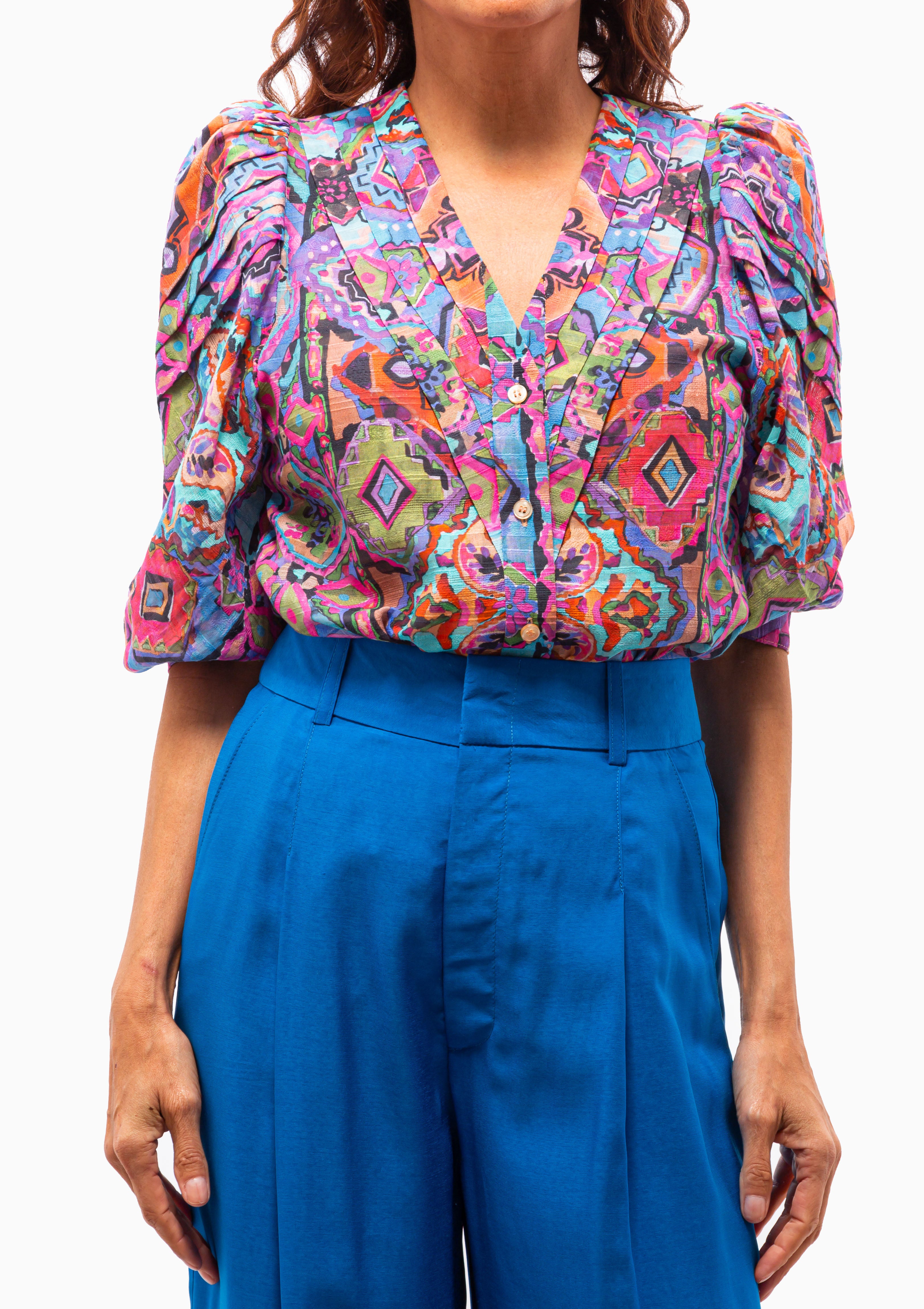 V-Neck Frontier Blouse | Moroccan Multi