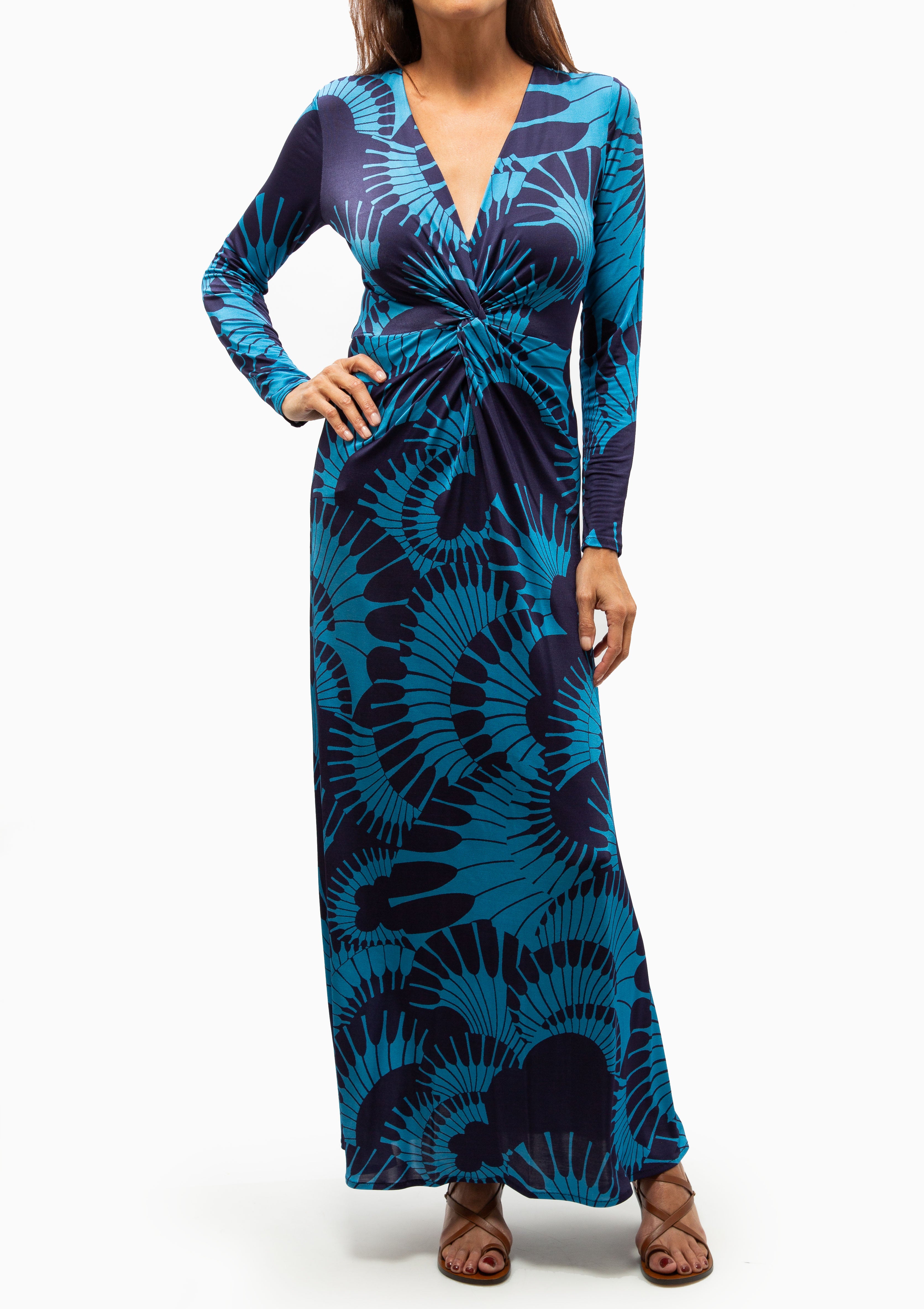 Waist Knot Dress | Navy Graphic