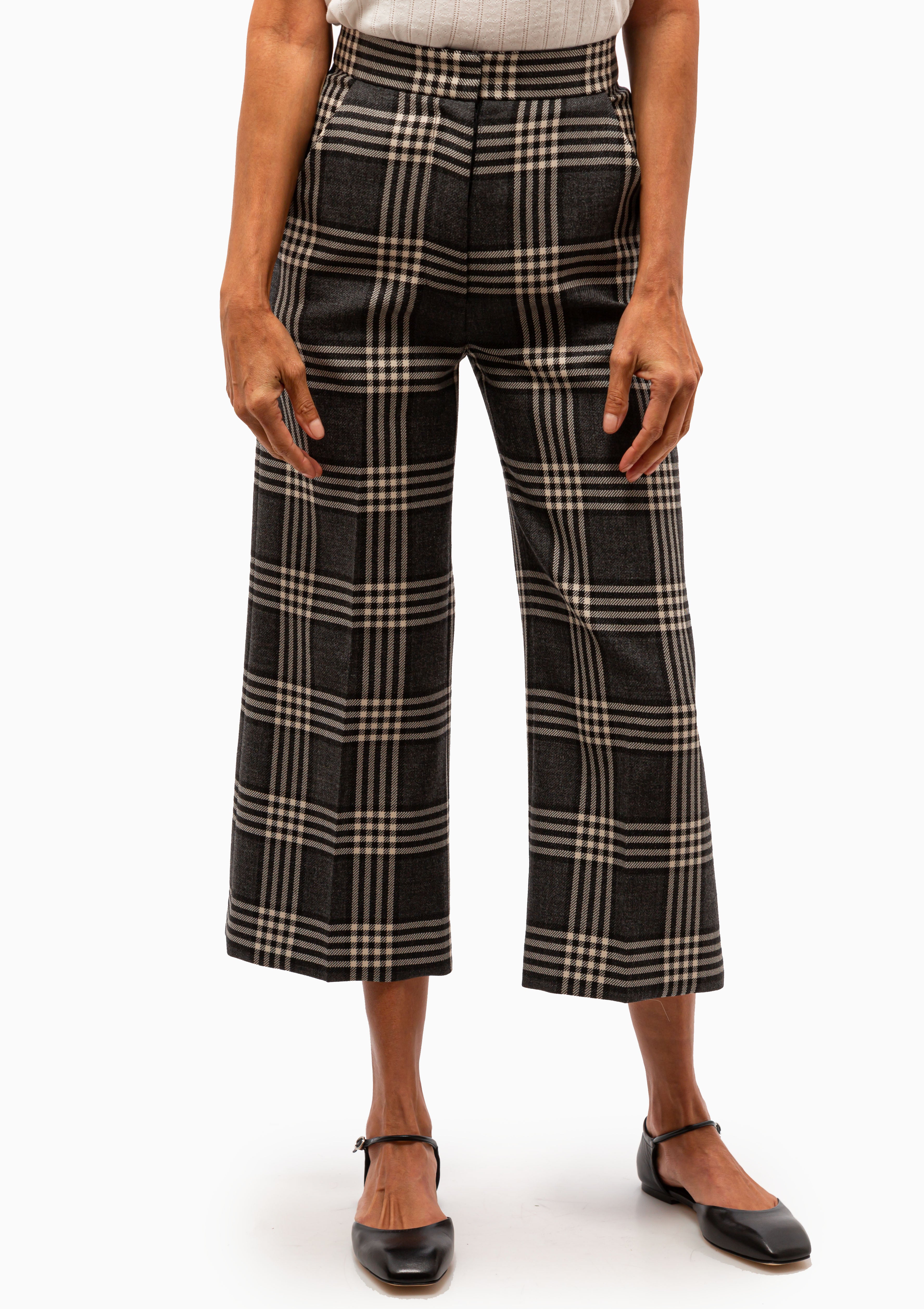 Wide Leg Culotte | Charcoal Plaid