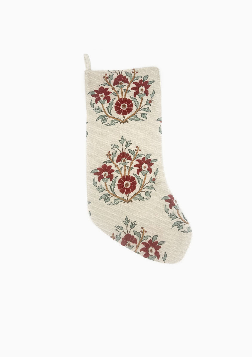 Block Print Beaded Stocking | Red