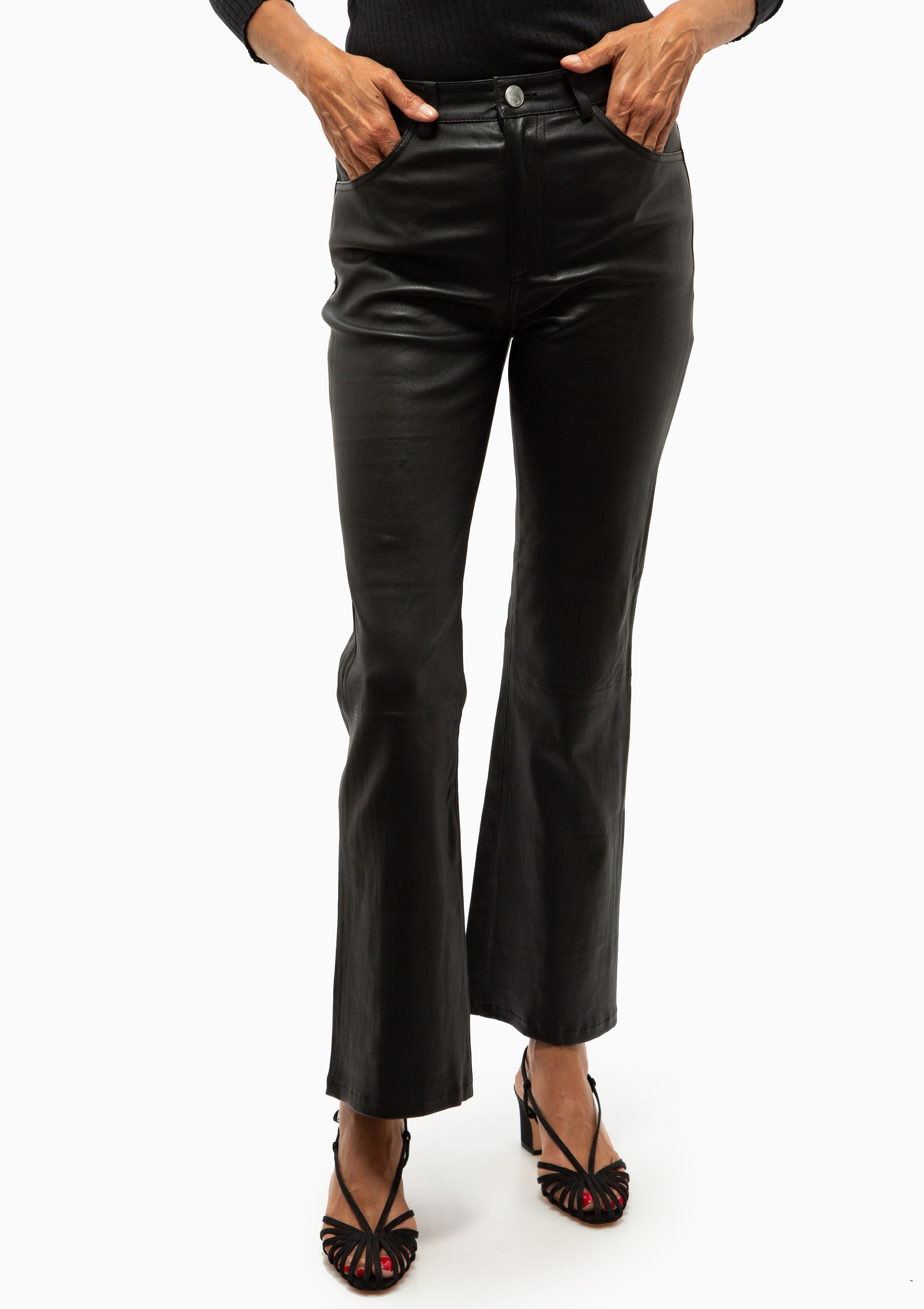 Leather 5 Pocket Ankle Flare | Black
