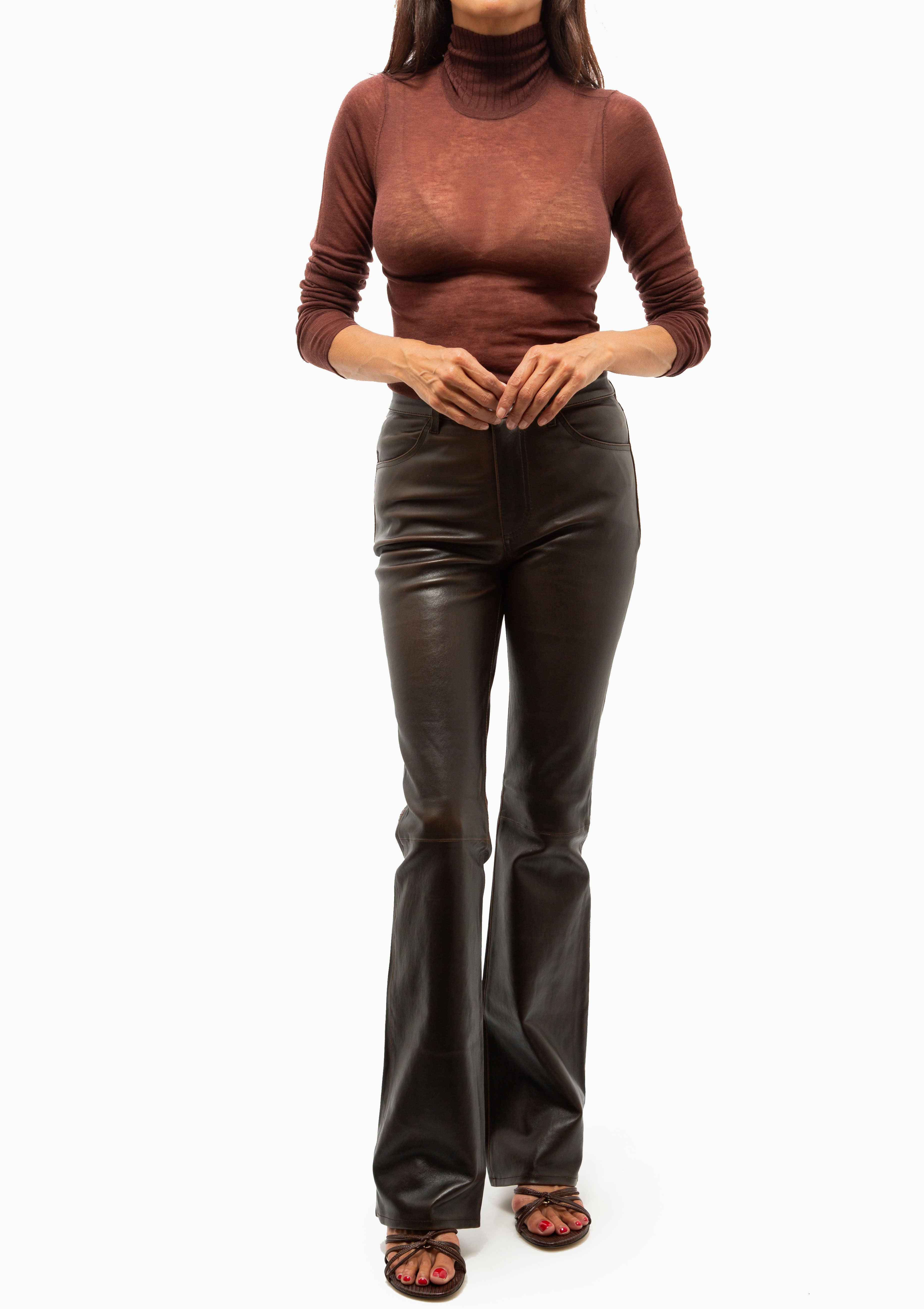 Leather 5 Pocket Micro Flare | Burnt Umber