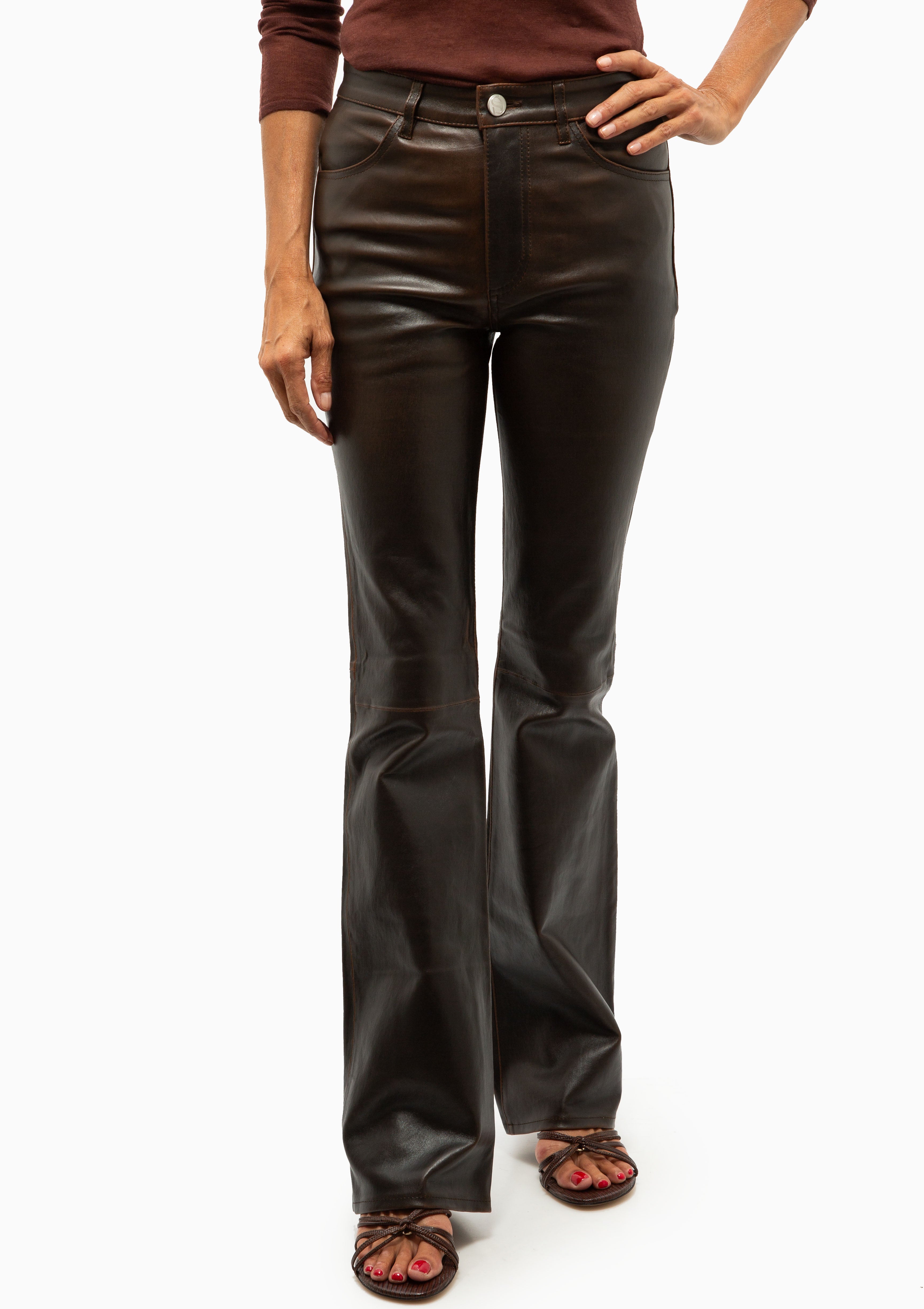 Leather 5 Pocket Micro Flare | Burnt Umber