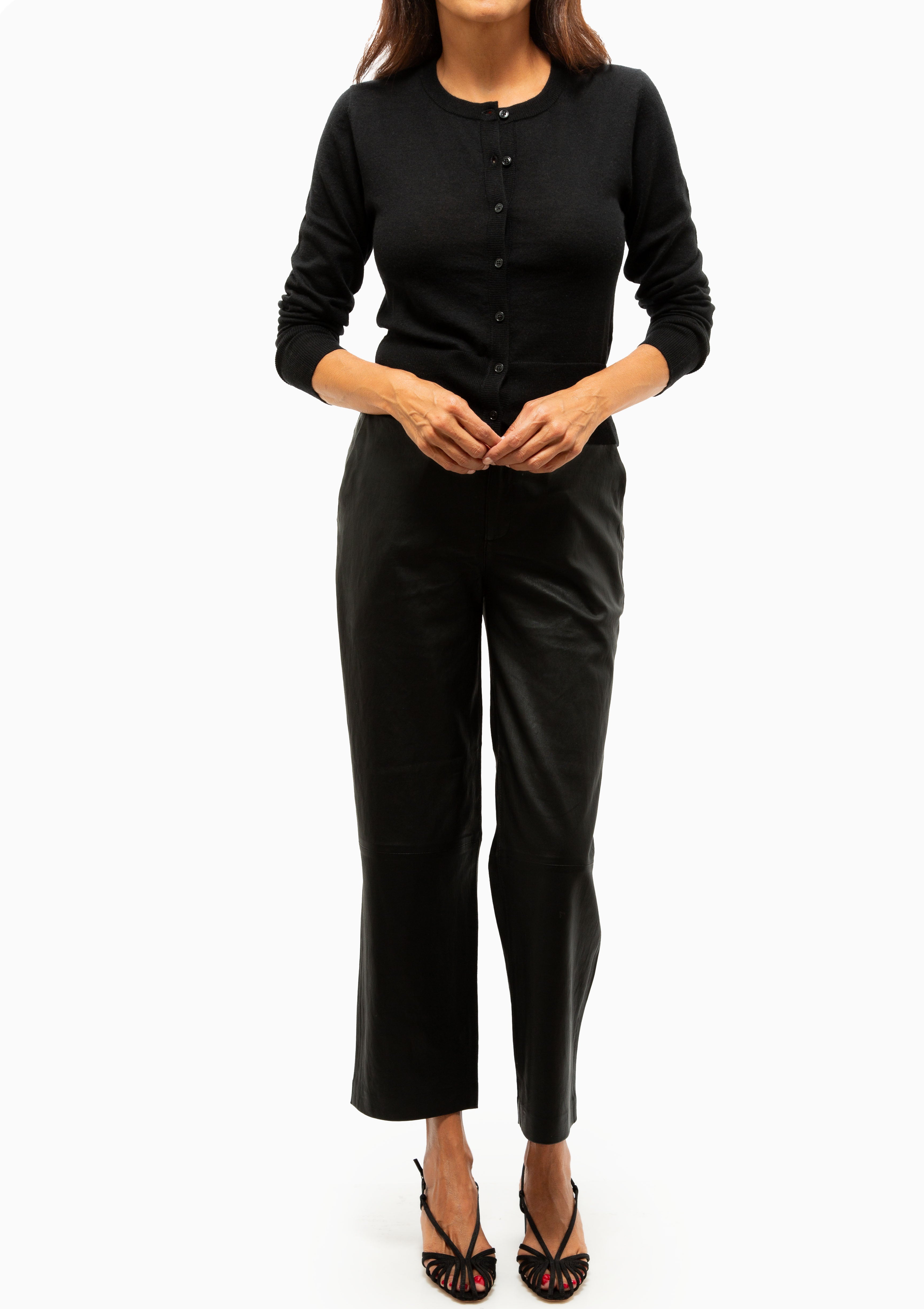 Leather Cropped Baggy Pants | Black