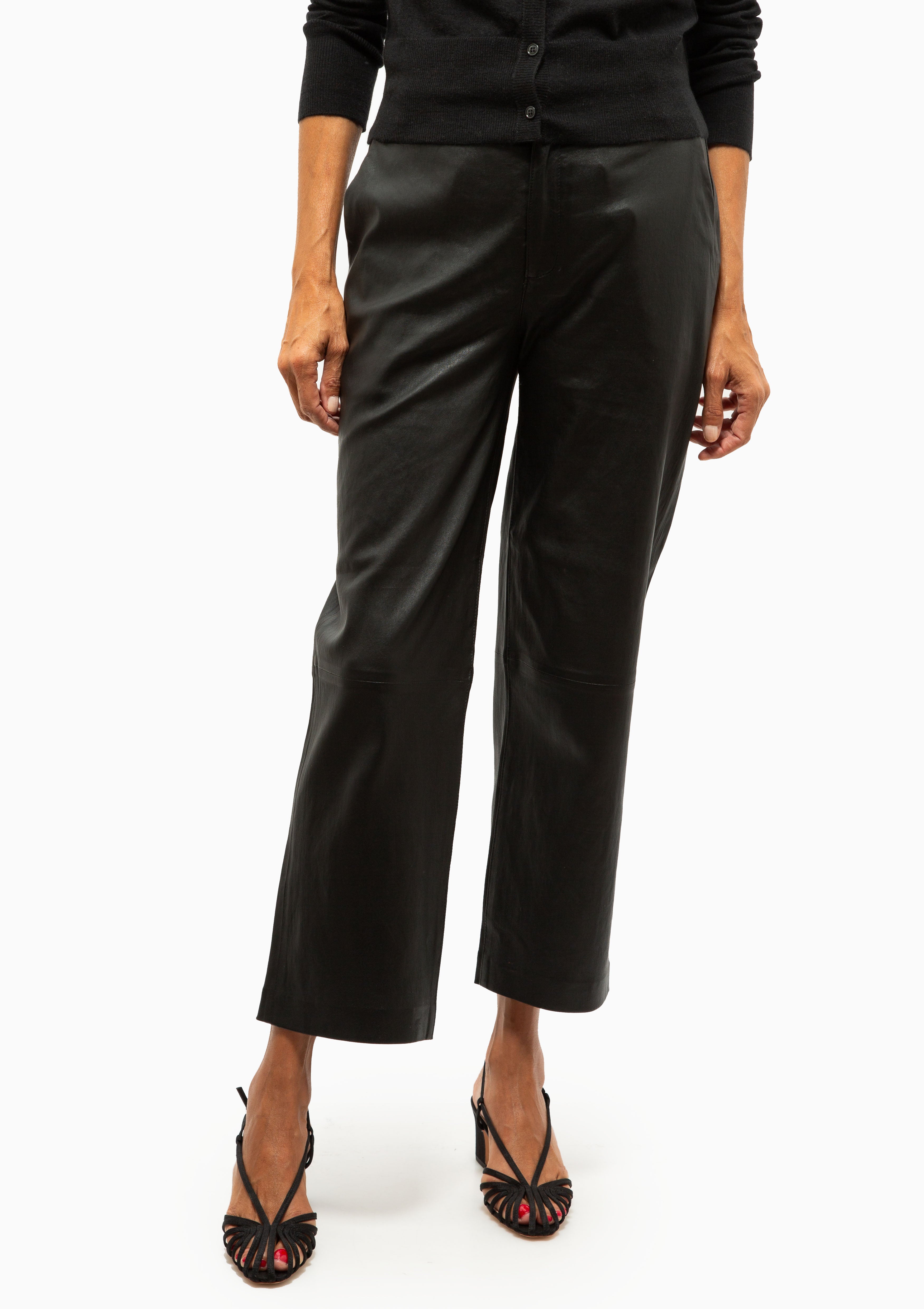 Leather Cropped Baggy Pants | Black