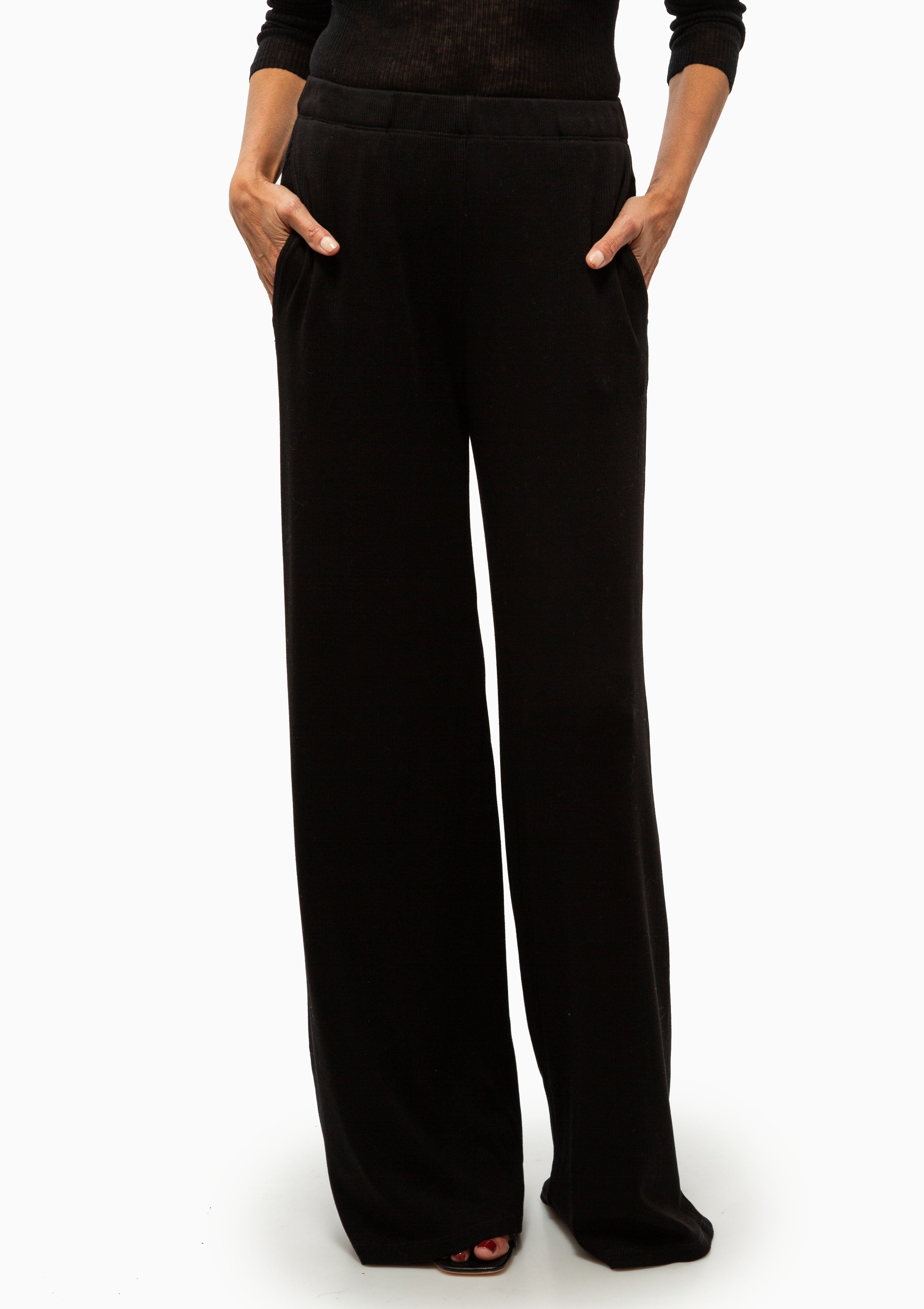 Rib Wide Leg Pants | Black
