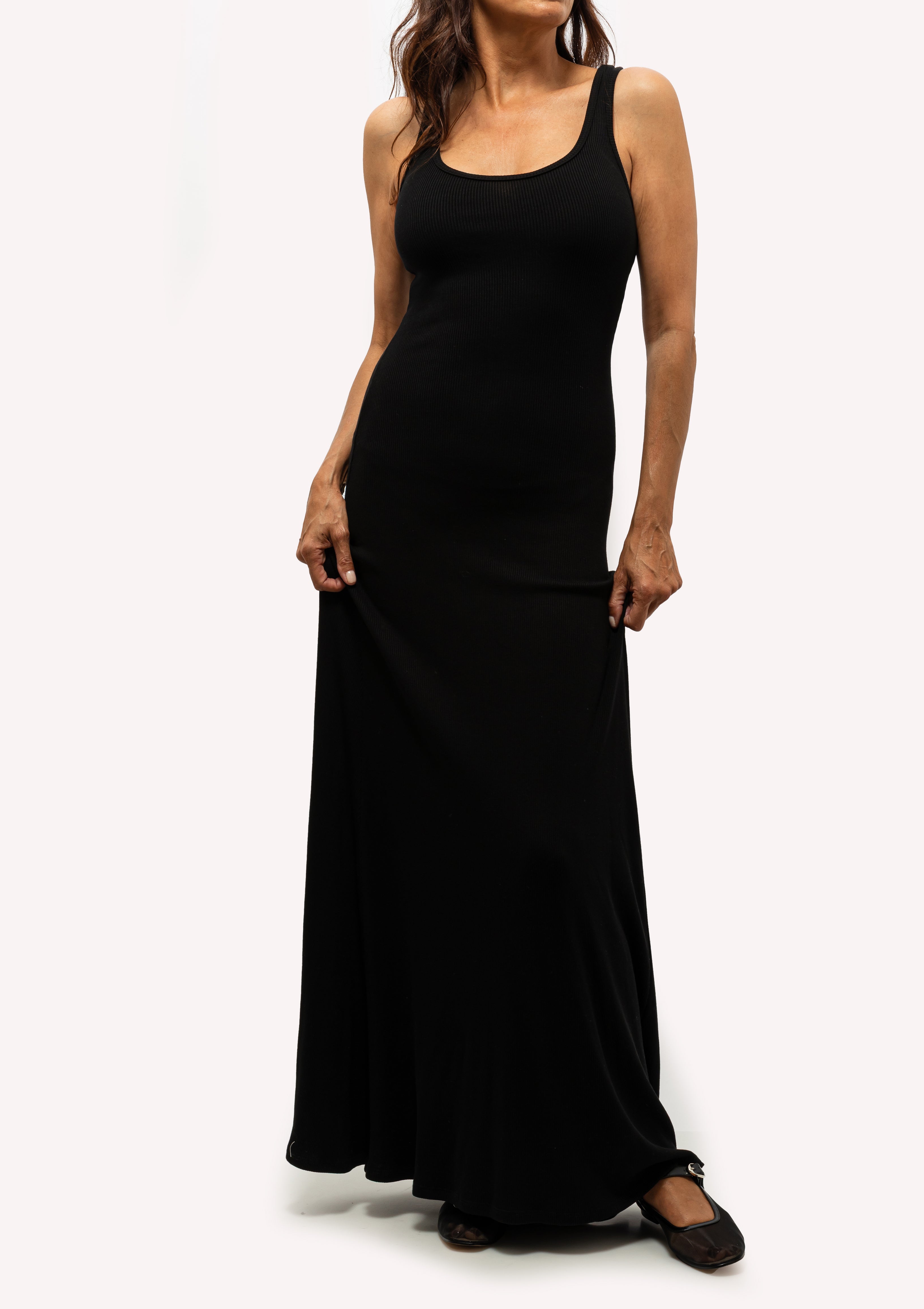Rib Tank Maxi Dress | Black